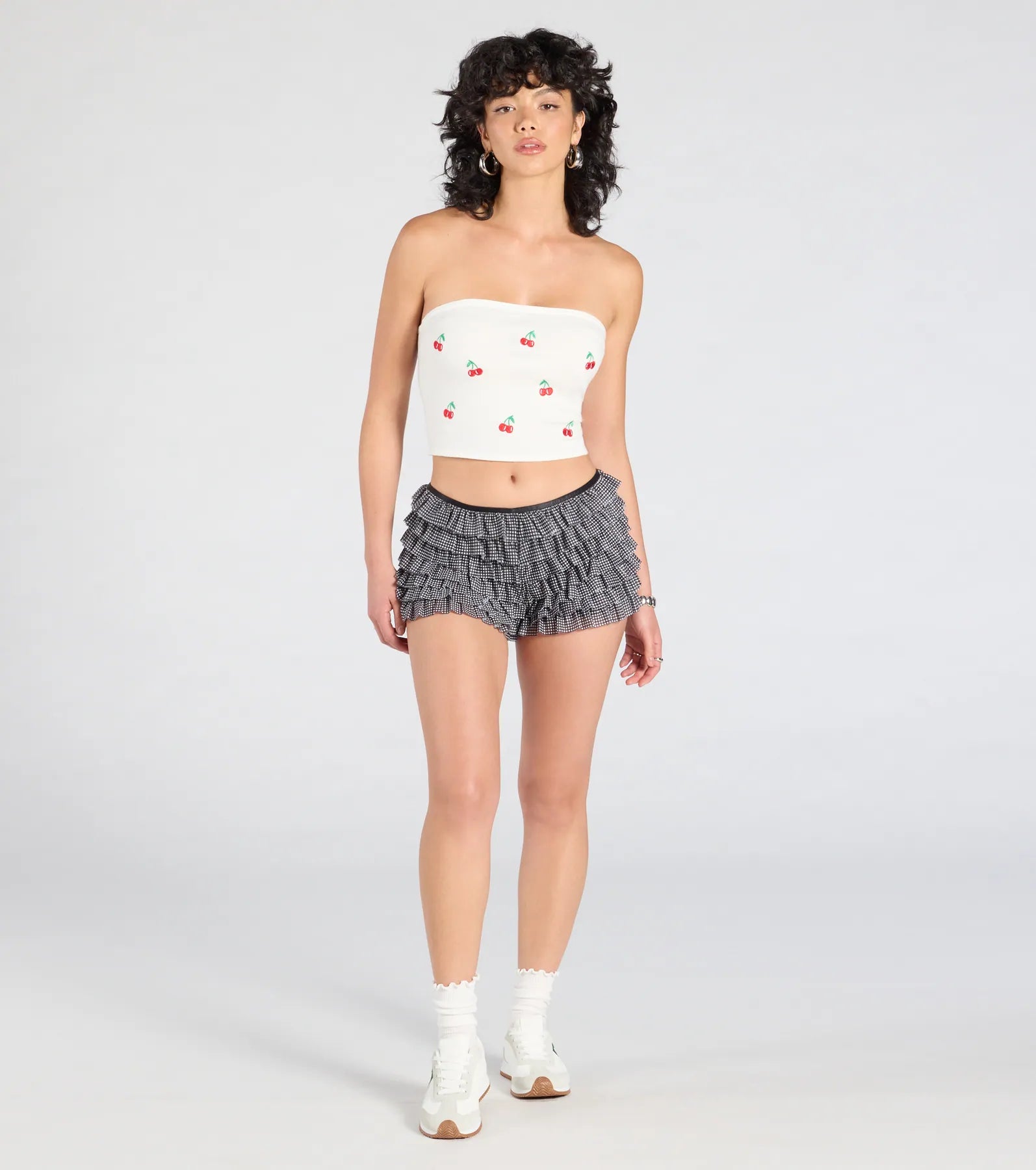 Chic Statement Gingham Ruffle Hot Shorts - Image 7