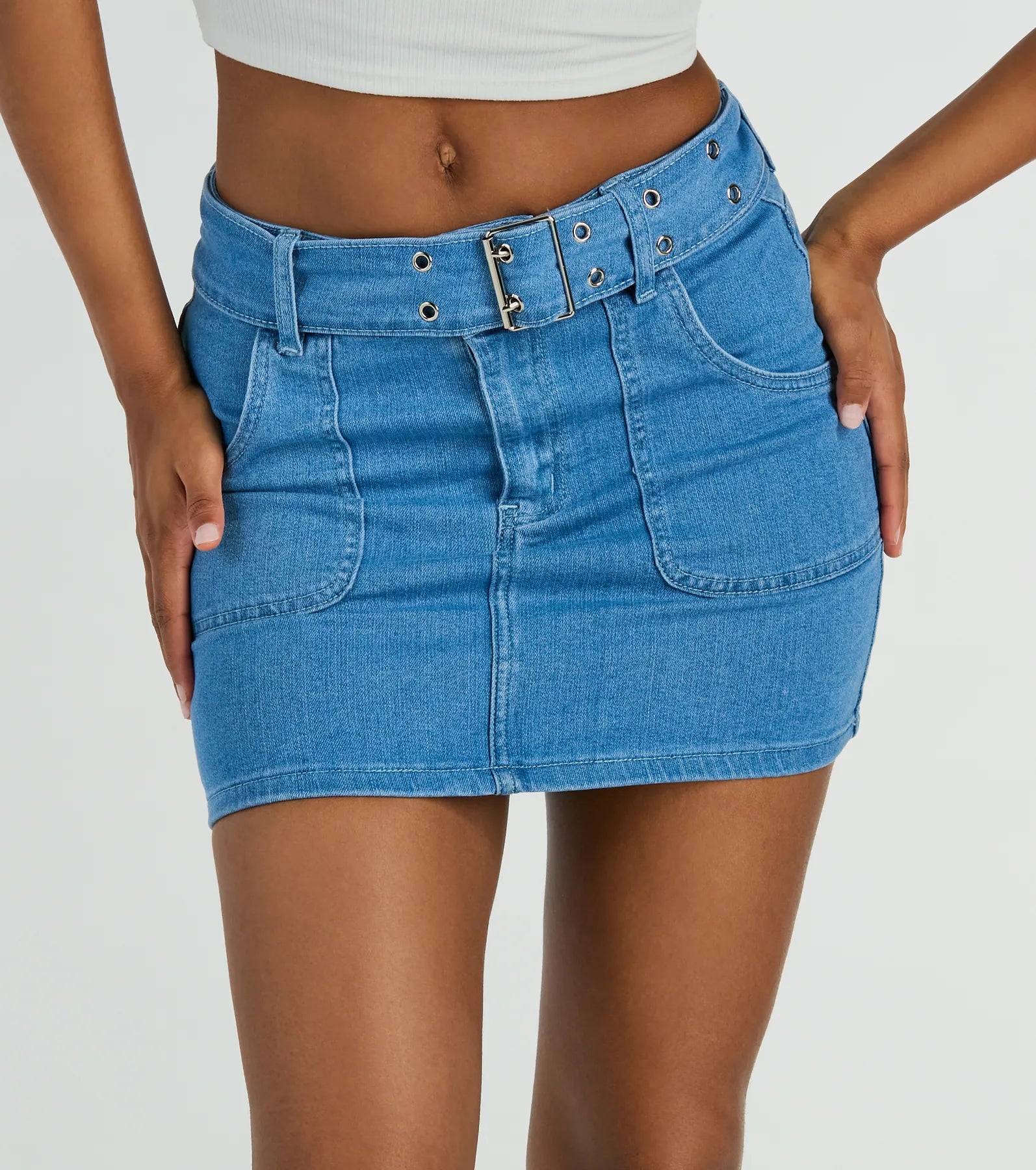 Trendsetting Look Belted Denim Mini Skirt - Image 2