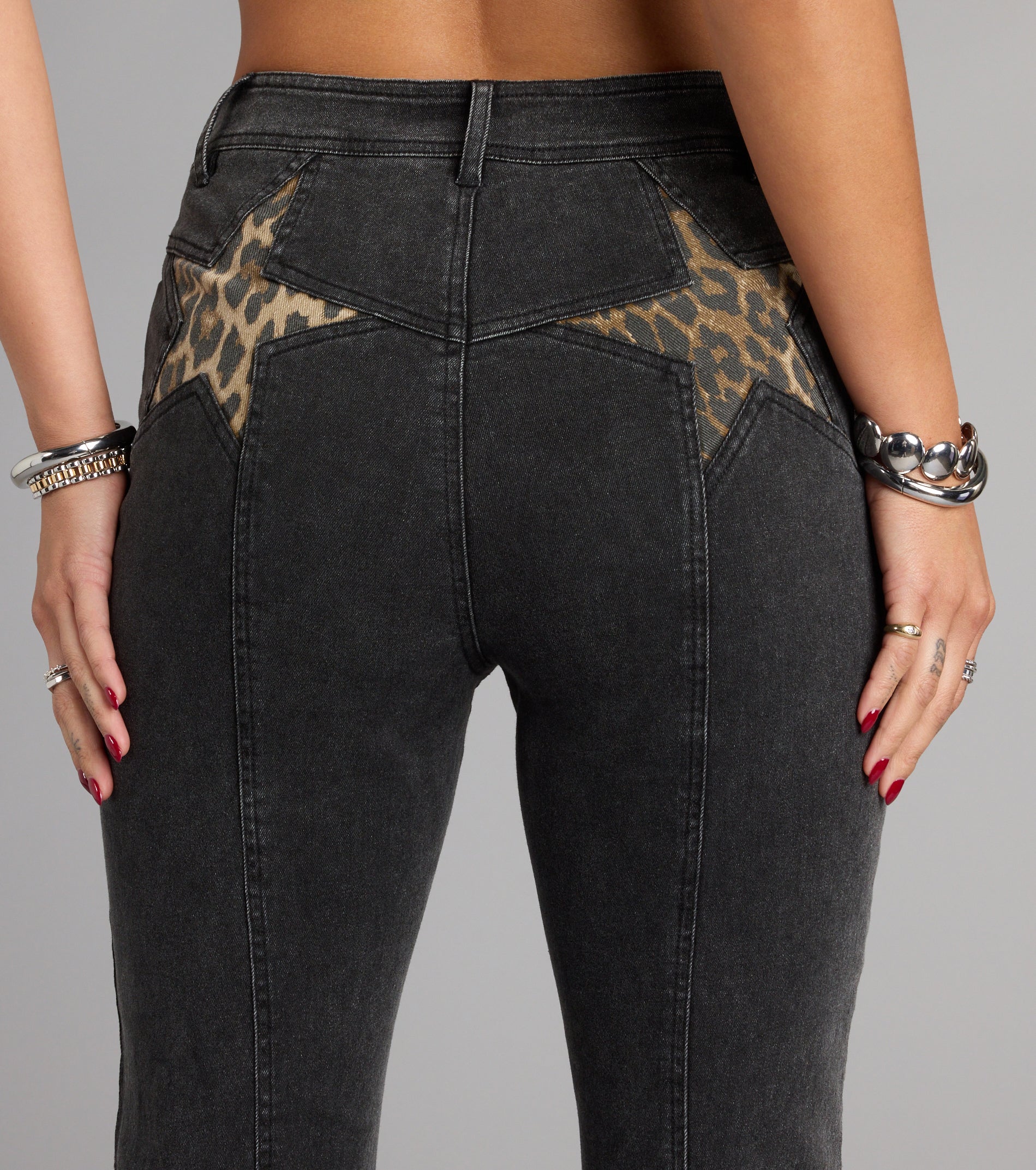 Wild Star Cheetah Mid-Rise Denim Jeans