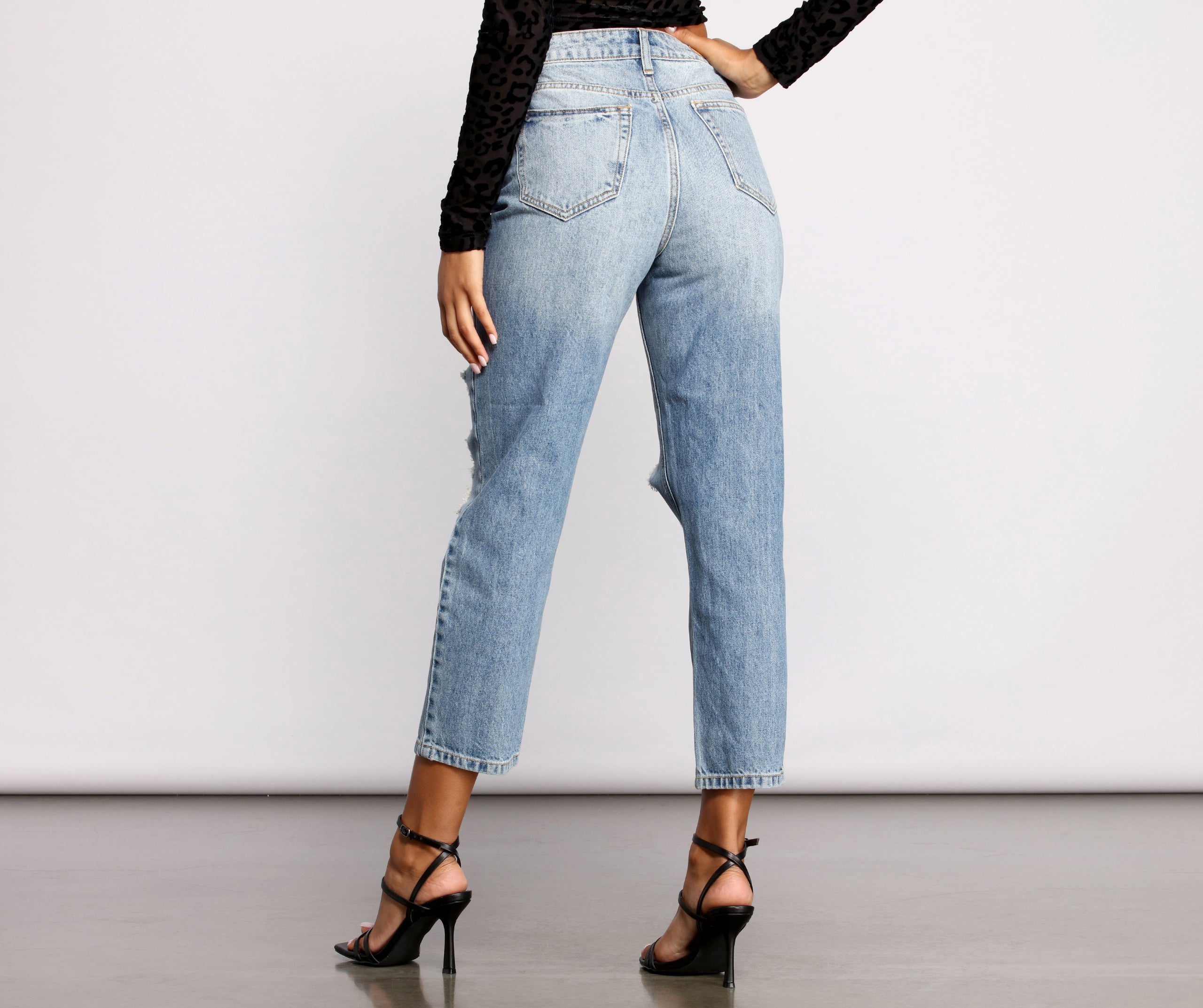 High Rise Distressed Straight Boyfriend Jeans - Image 2