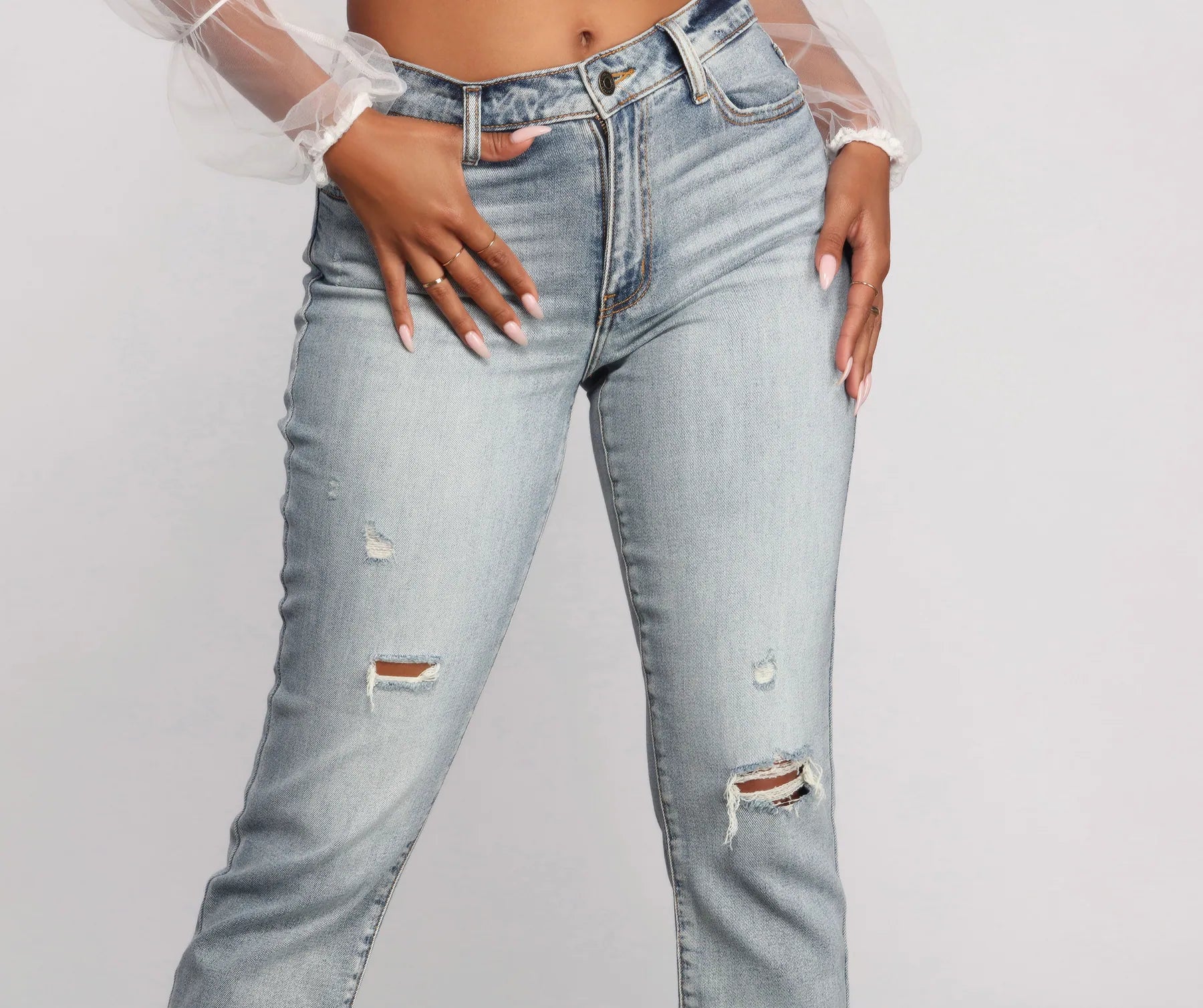 Ally High Rise Destructed Mom Jeans - Image 4