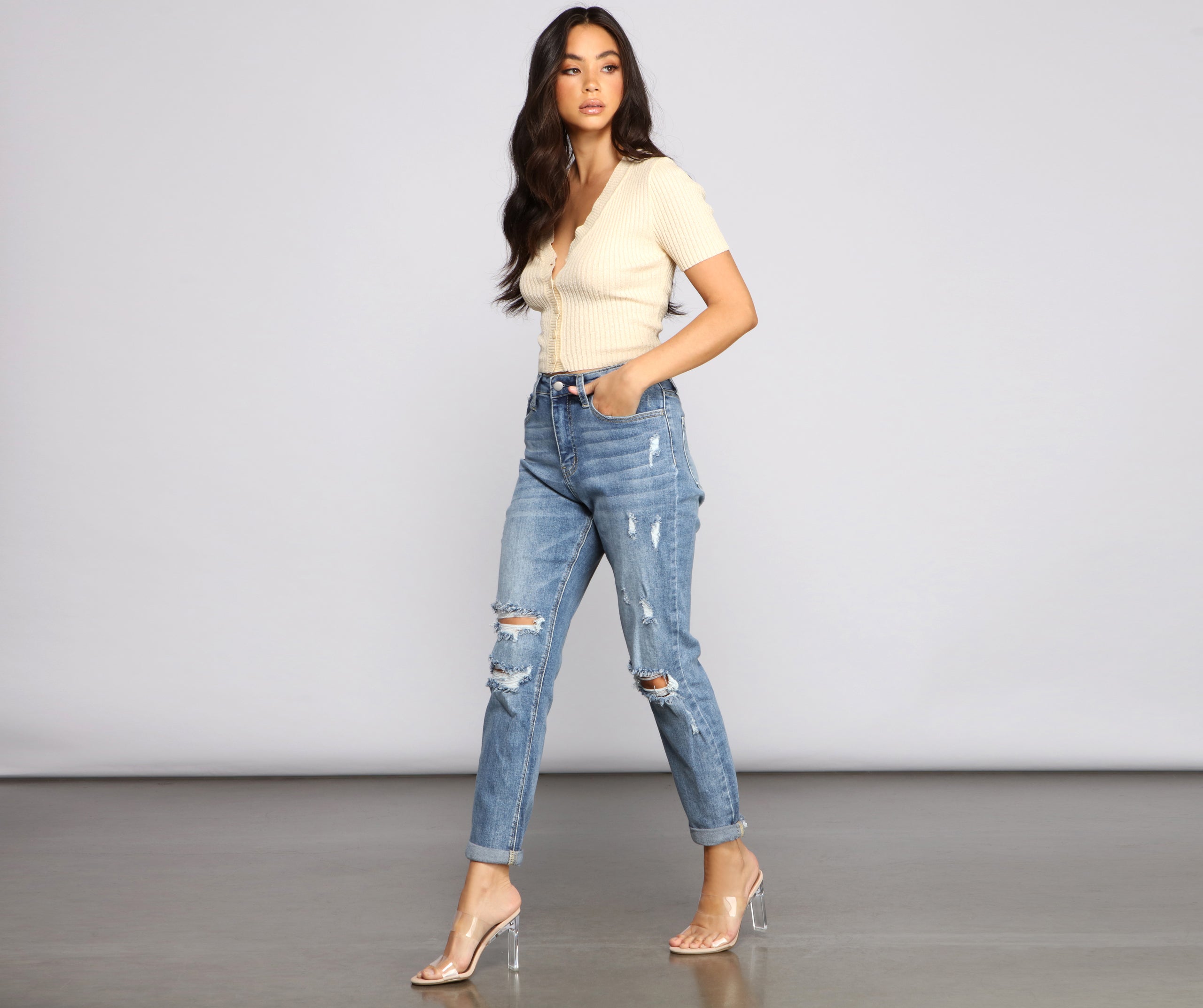 Amanda High Rise Destructed Boyfriend Jeans - Image 5