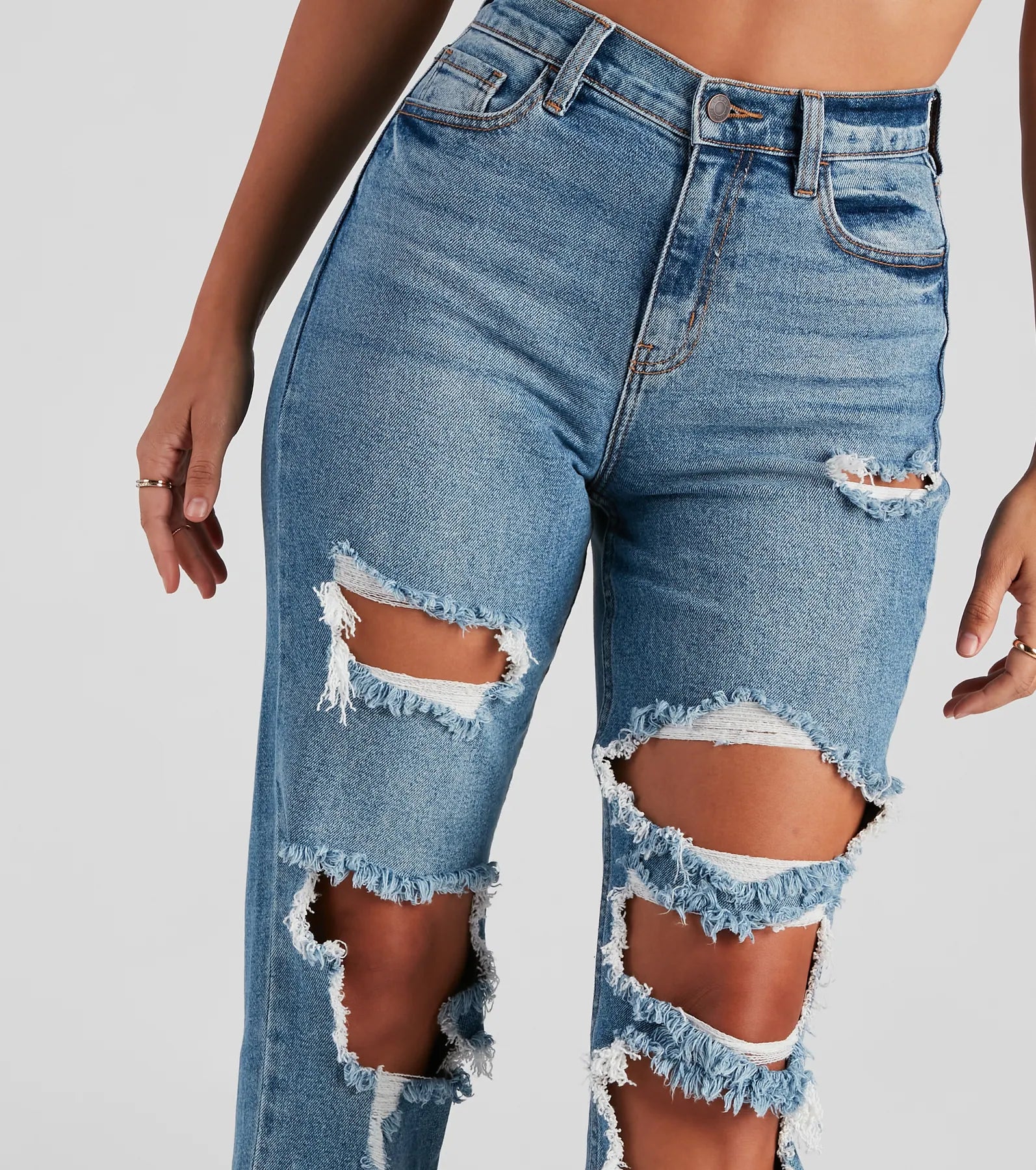 Totally Destructed Cuffed Mom Jeans - Image 3
