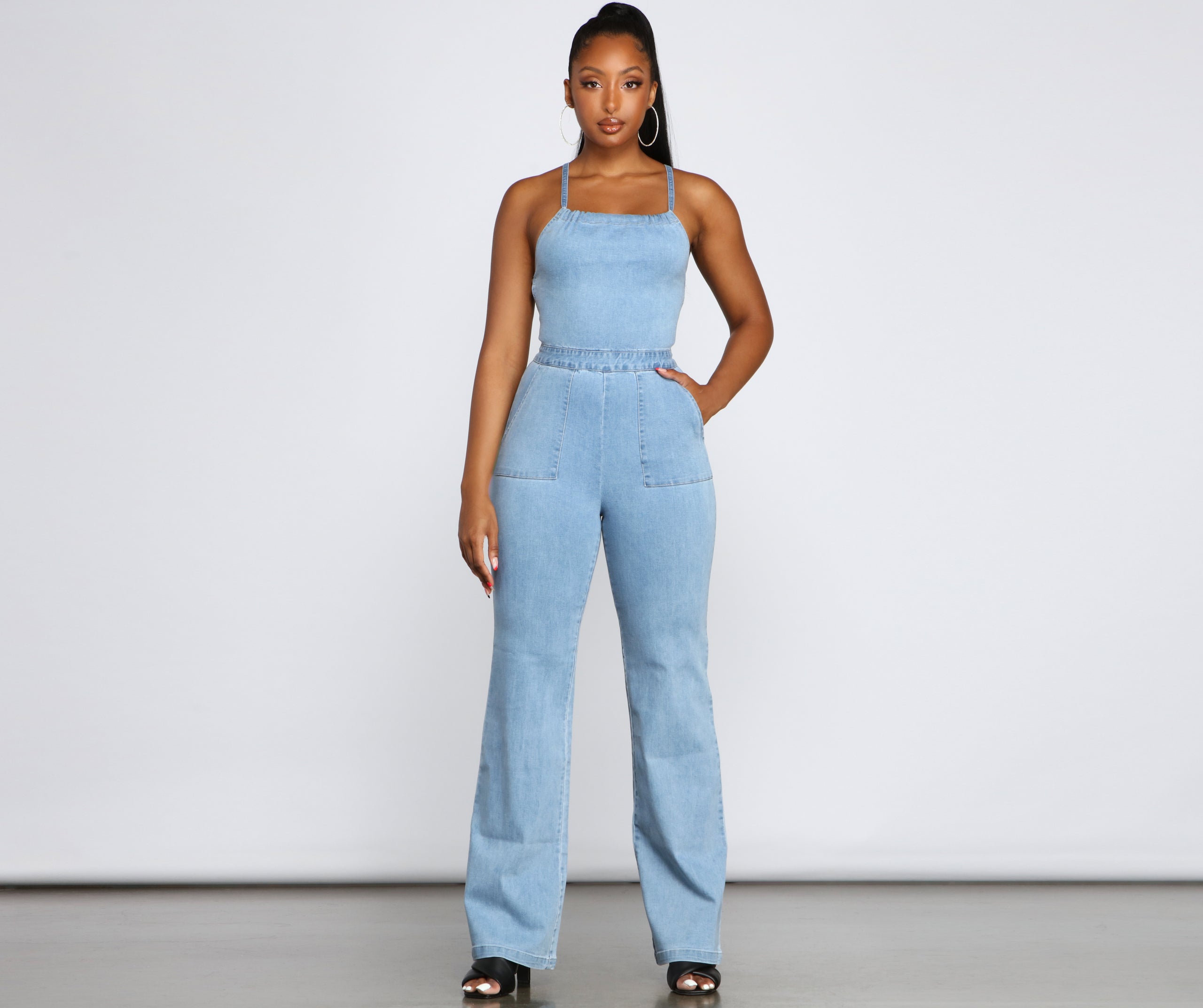 Retro Icon Lace Up Denim Jumpsuit - Image 2