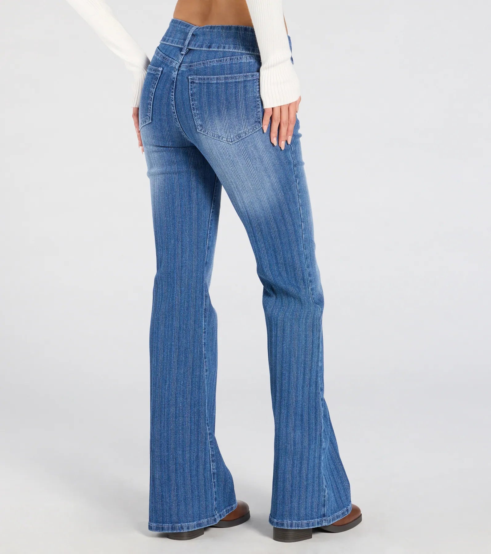 All Time Cute Mid-Rise Belted Flare Denim Jeans - Image 2