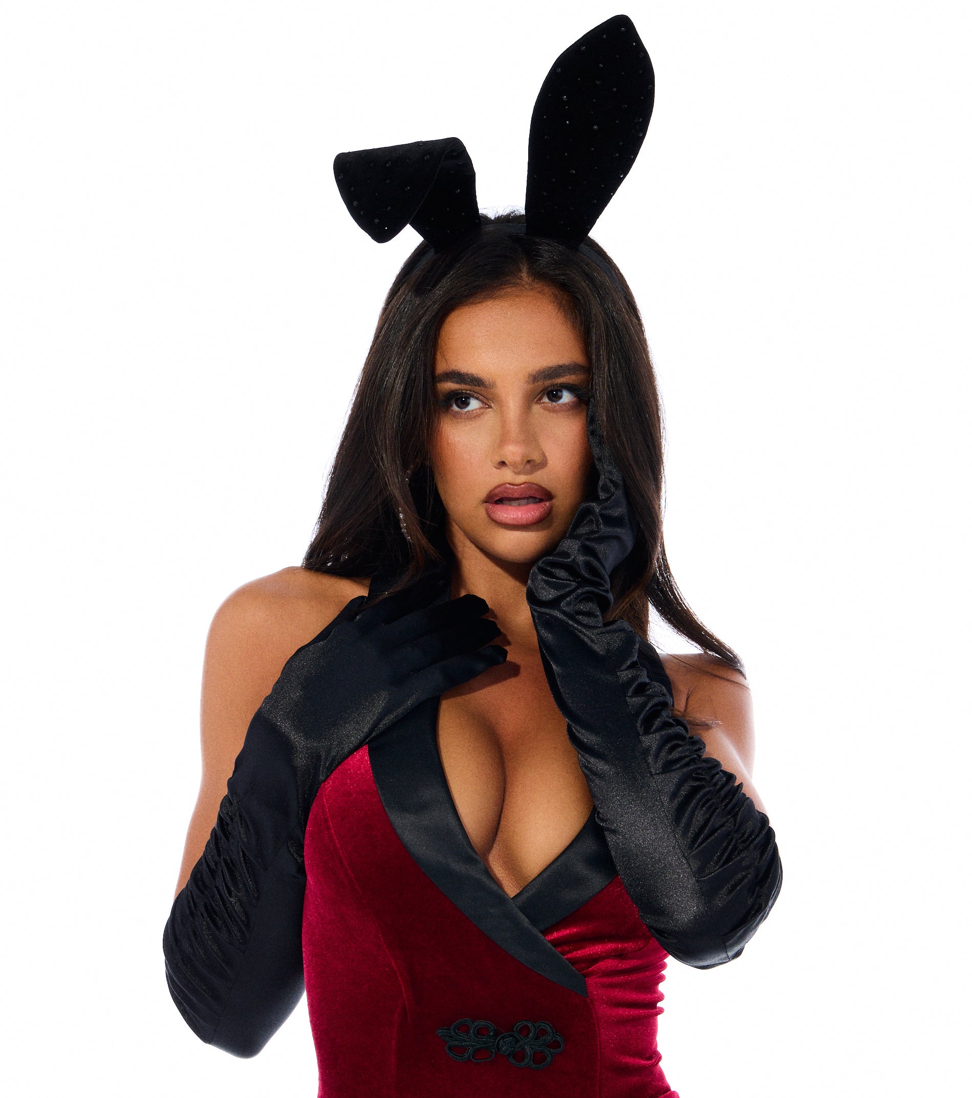 Midnight Glam Long Ruffled Satin Gloves - Image 5