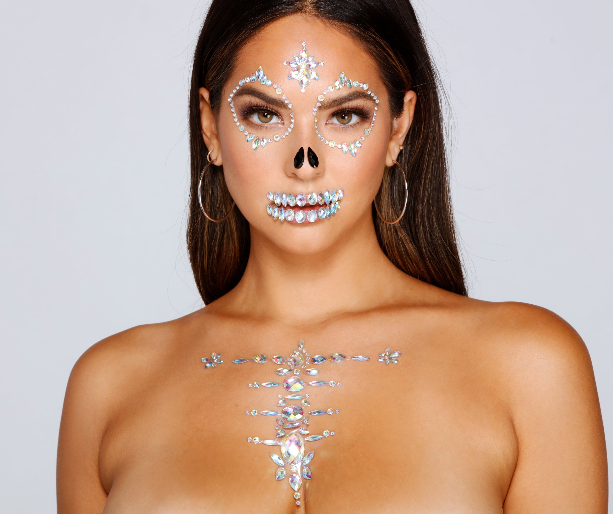 Spooky Skeleton Adhesive Body and Face Iridescent Gems - Image 3