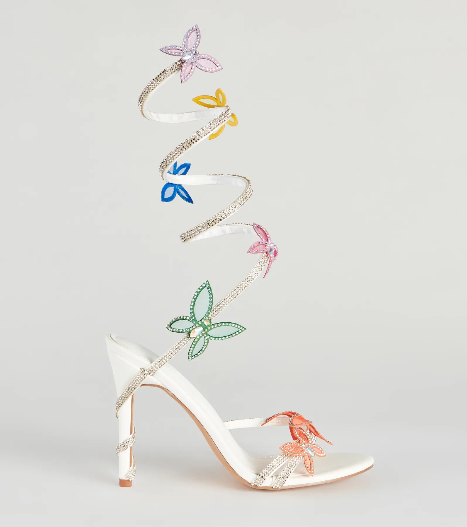 Fly Away Butterfly Applique Spiral Strap Heels - Image 2