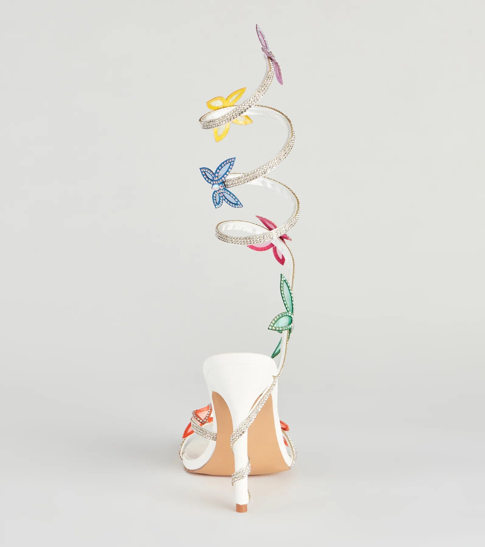 Fly Away Butterfly Applique Spiral Strap Heels - Image 4