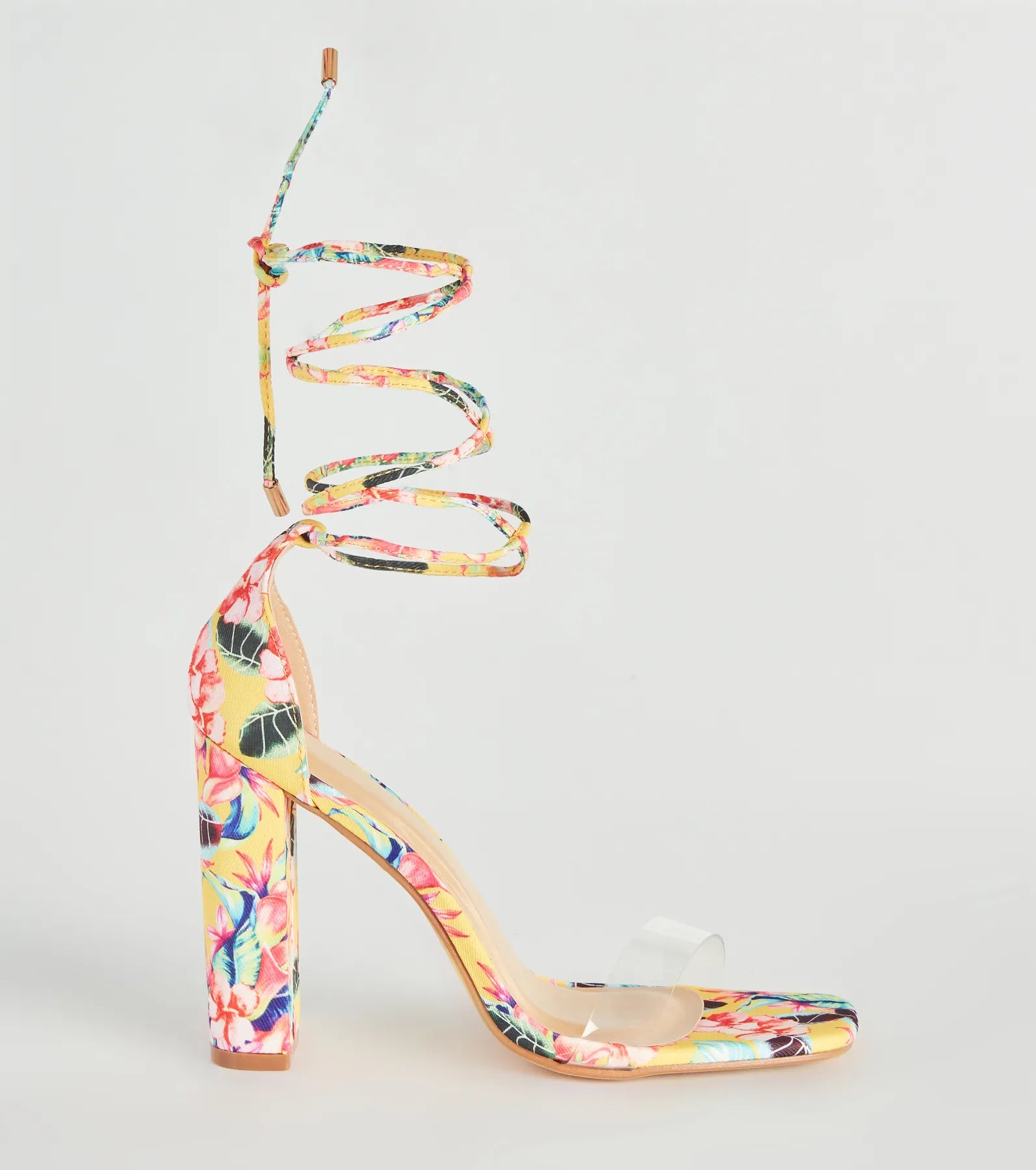 Bold Strut Floral Lace-Up Block Heels - Image 2
