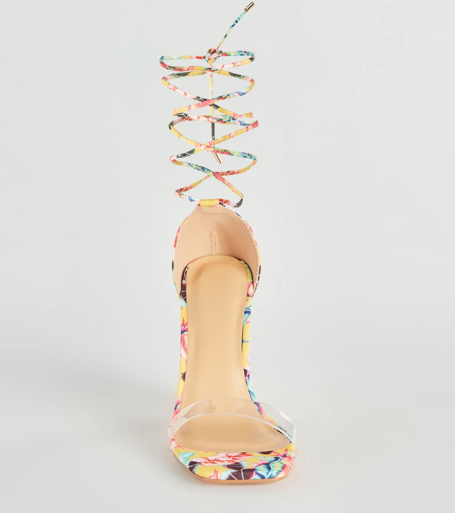 Bold Strut Floral Lace-Up Block Heels - Image 3