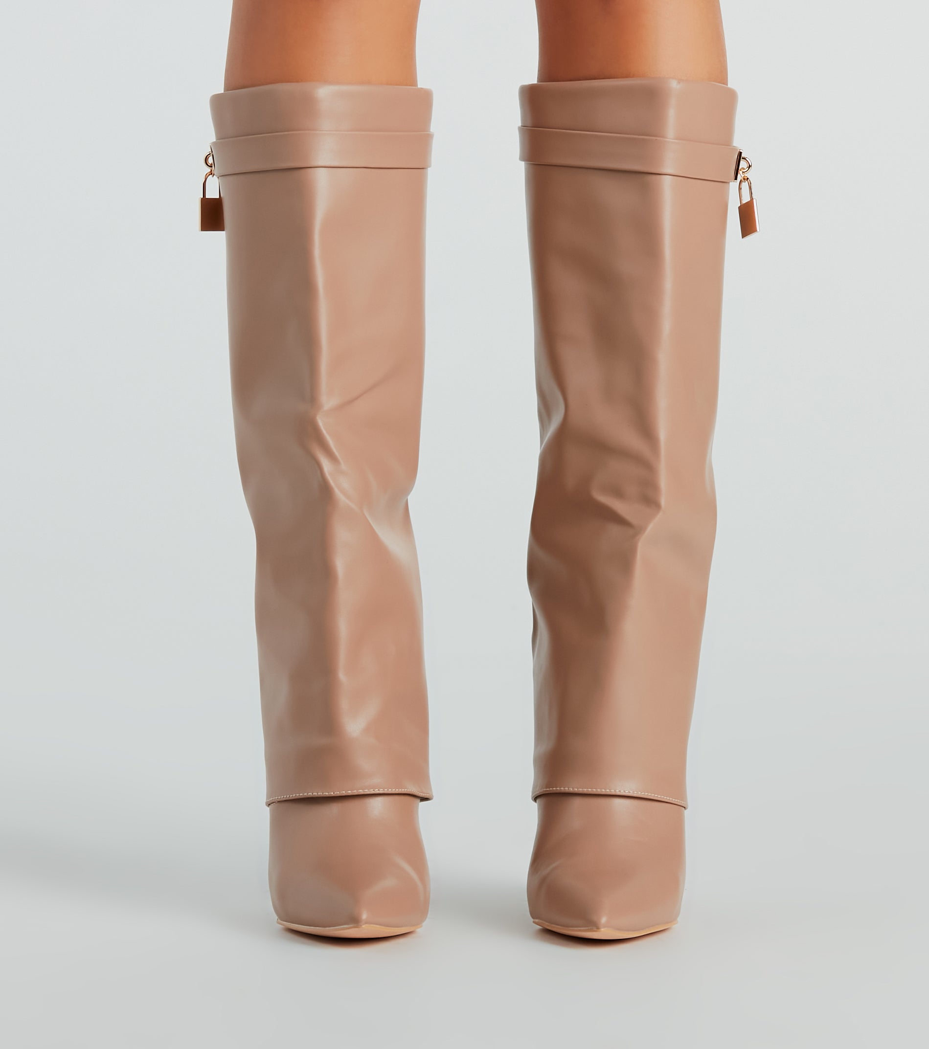 Top Tier Faux Leather Charm Foldover Boots - Image 6