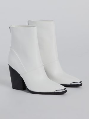 Trendy Edge Metal Trim Faux Leather Booties