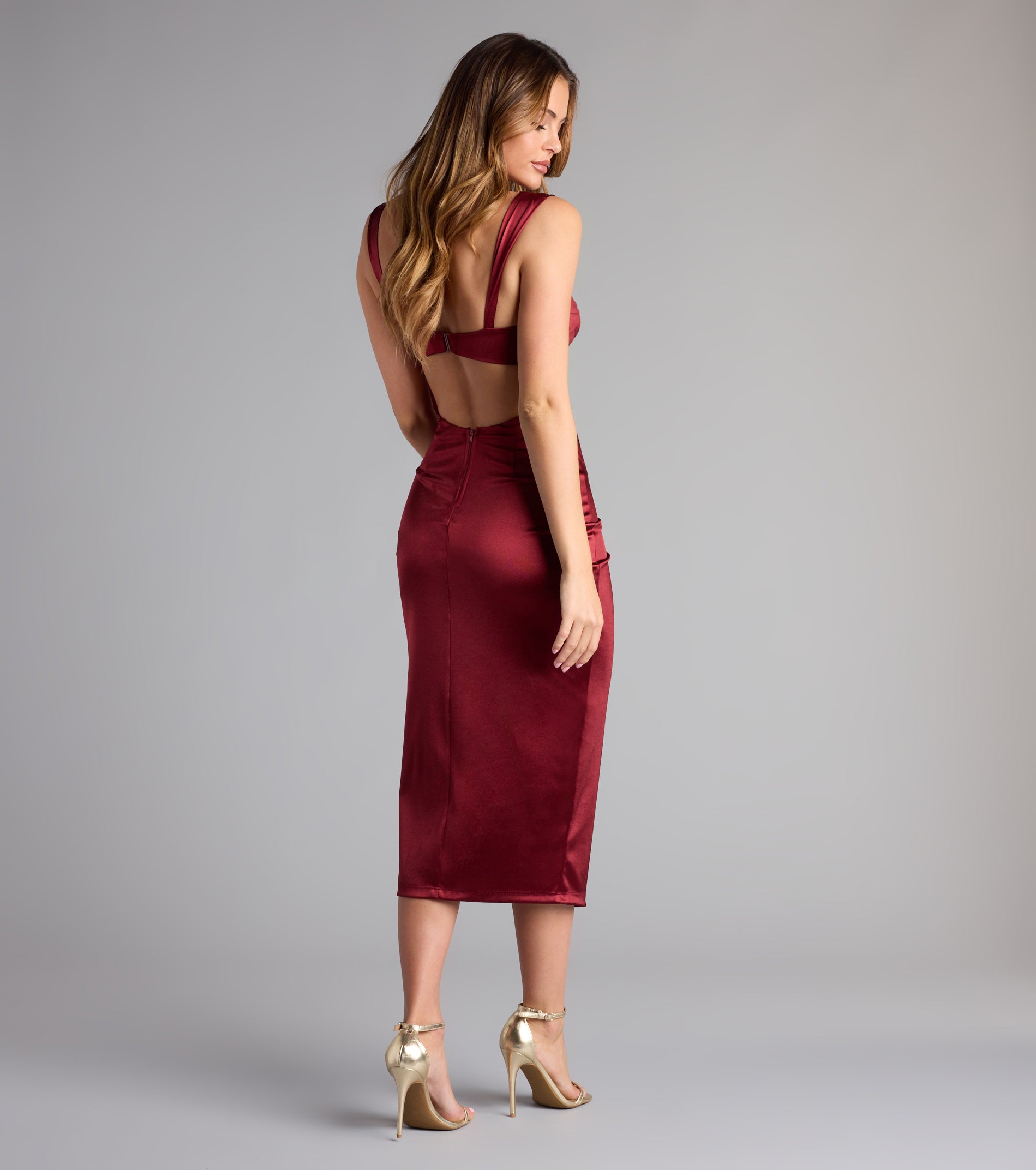 Dara Cutout Slit Satin Midi Formal Dress - Image 2