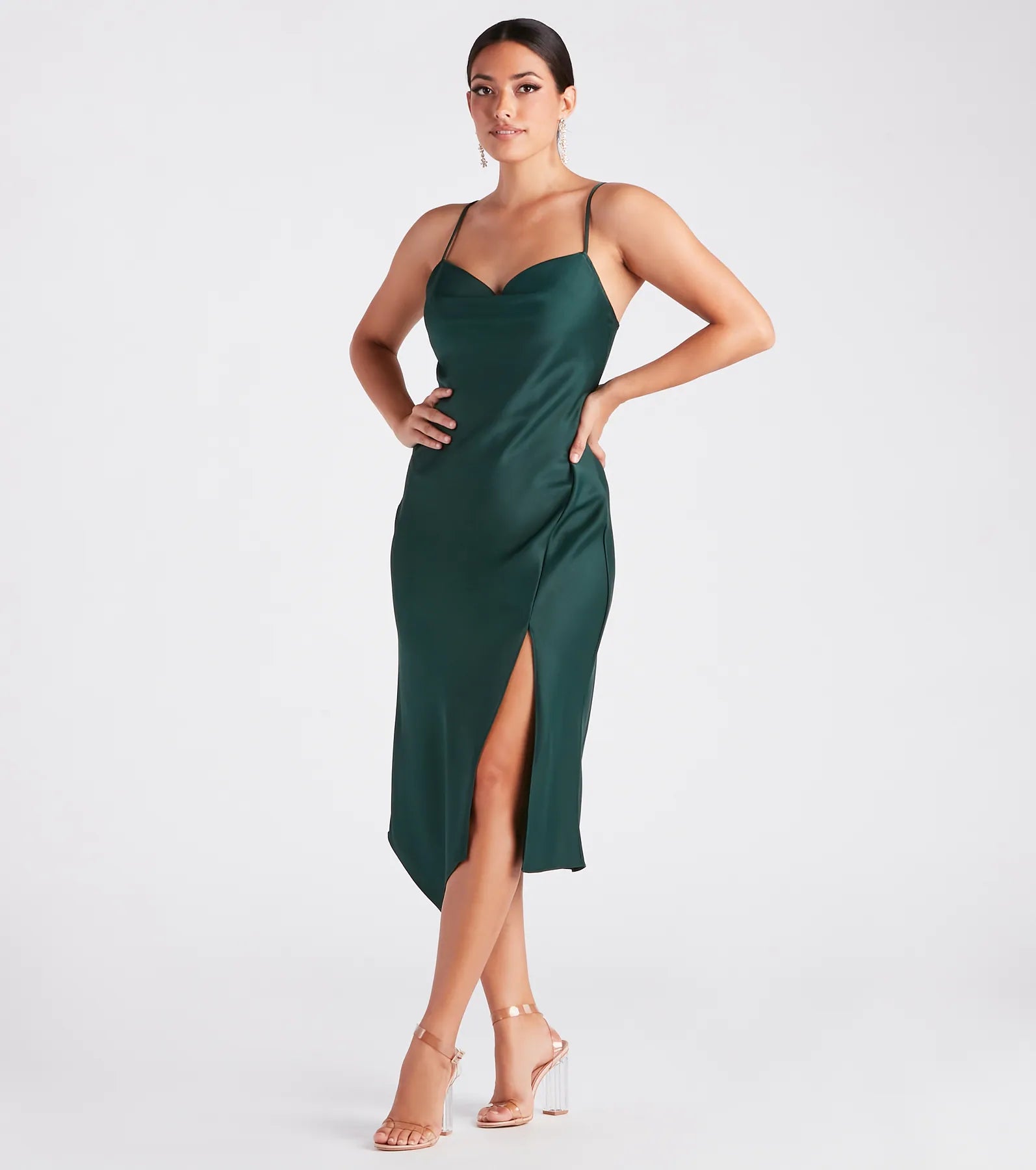 Annabella Formal Satin A-Line Midi Dress - Image 3