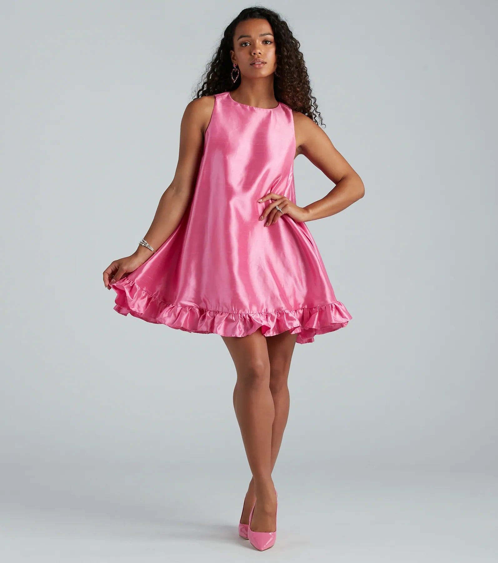 Maizie Taffeta Faux Pearl Button A-Line Dress - Image 3