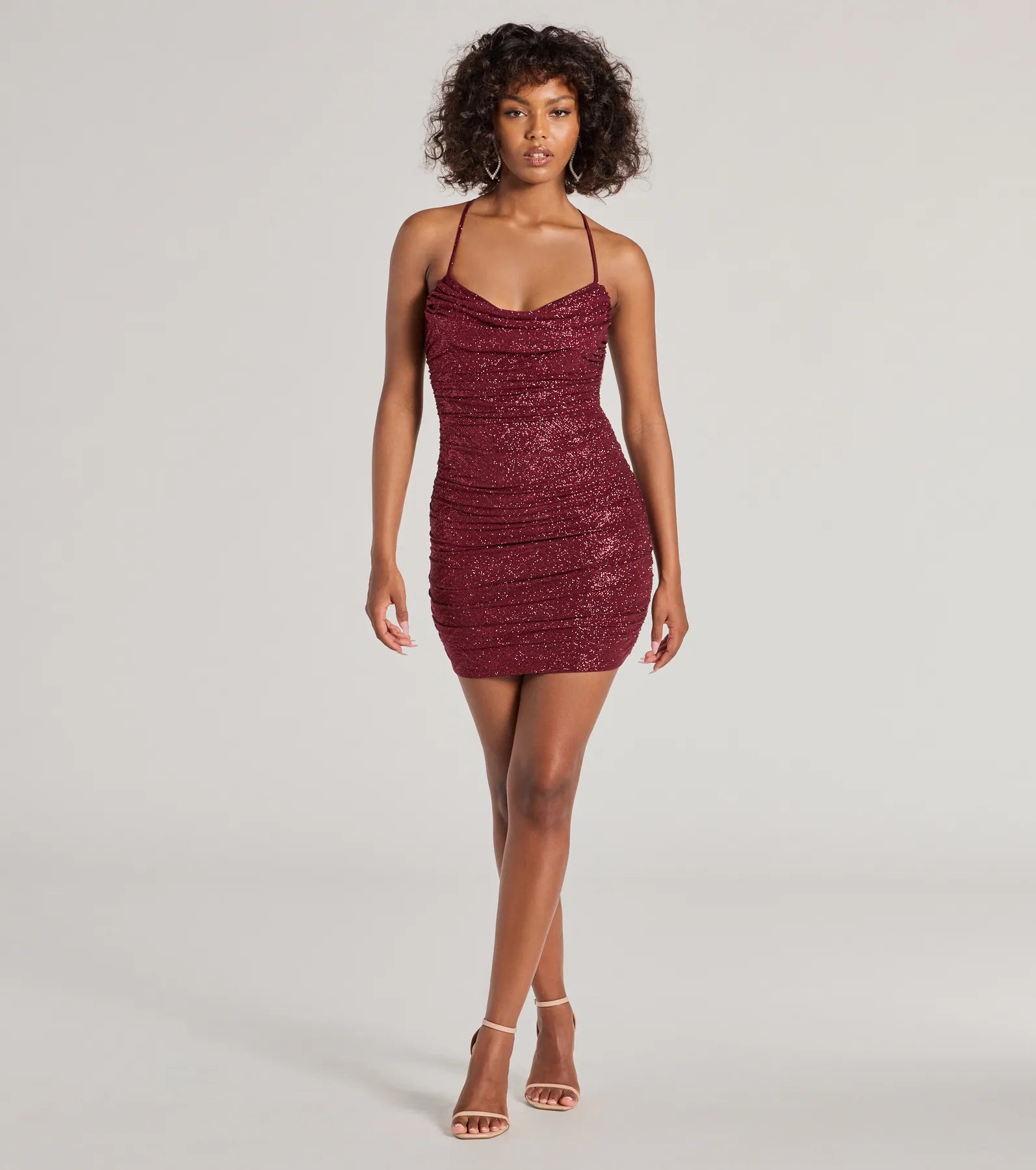 Angie Rhinestone Strap Open Back Glitter Mini Dress - Image 7