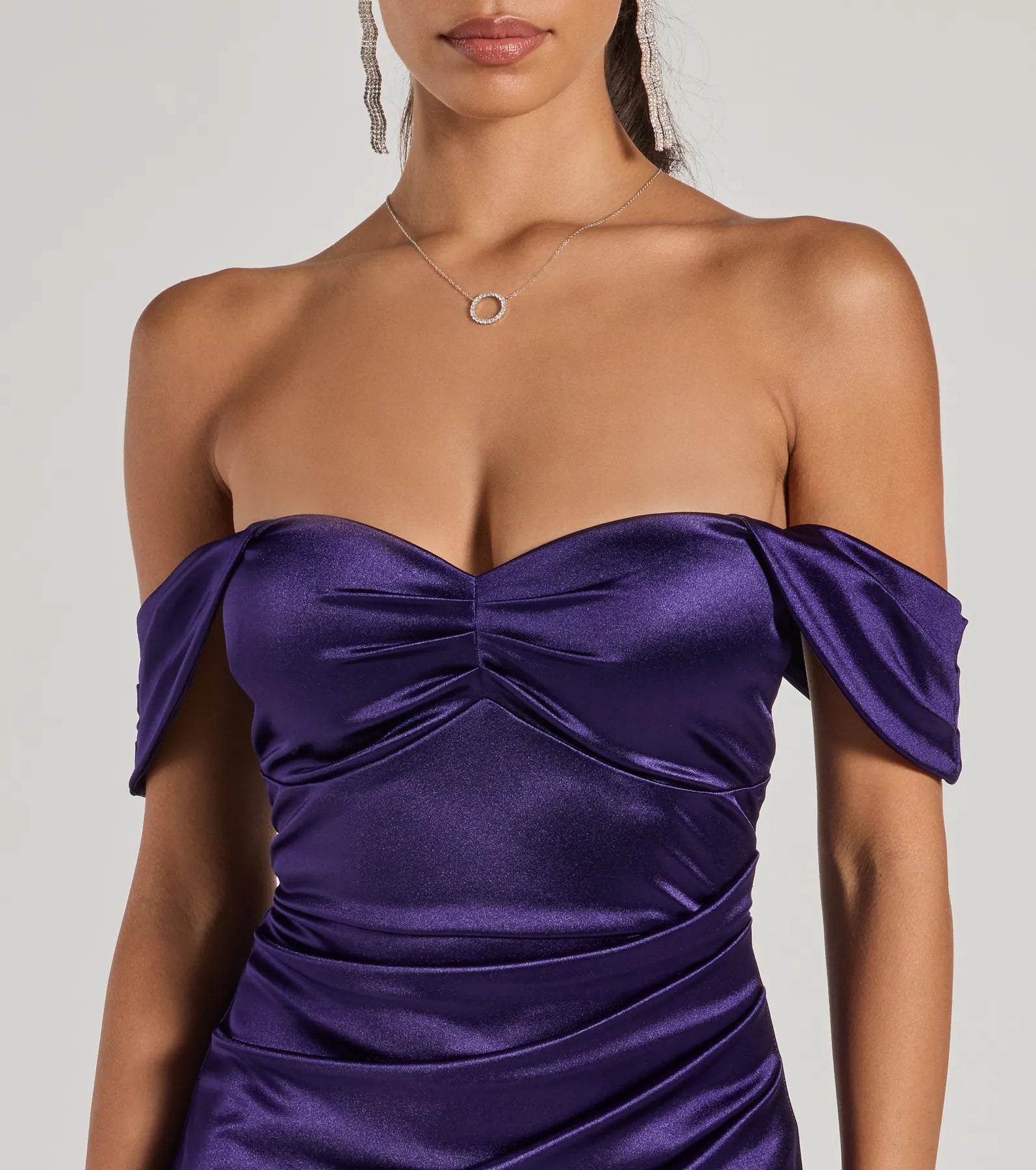Gaia Satin Off-The-Shoulder Wrap Midi Dress - Image 3