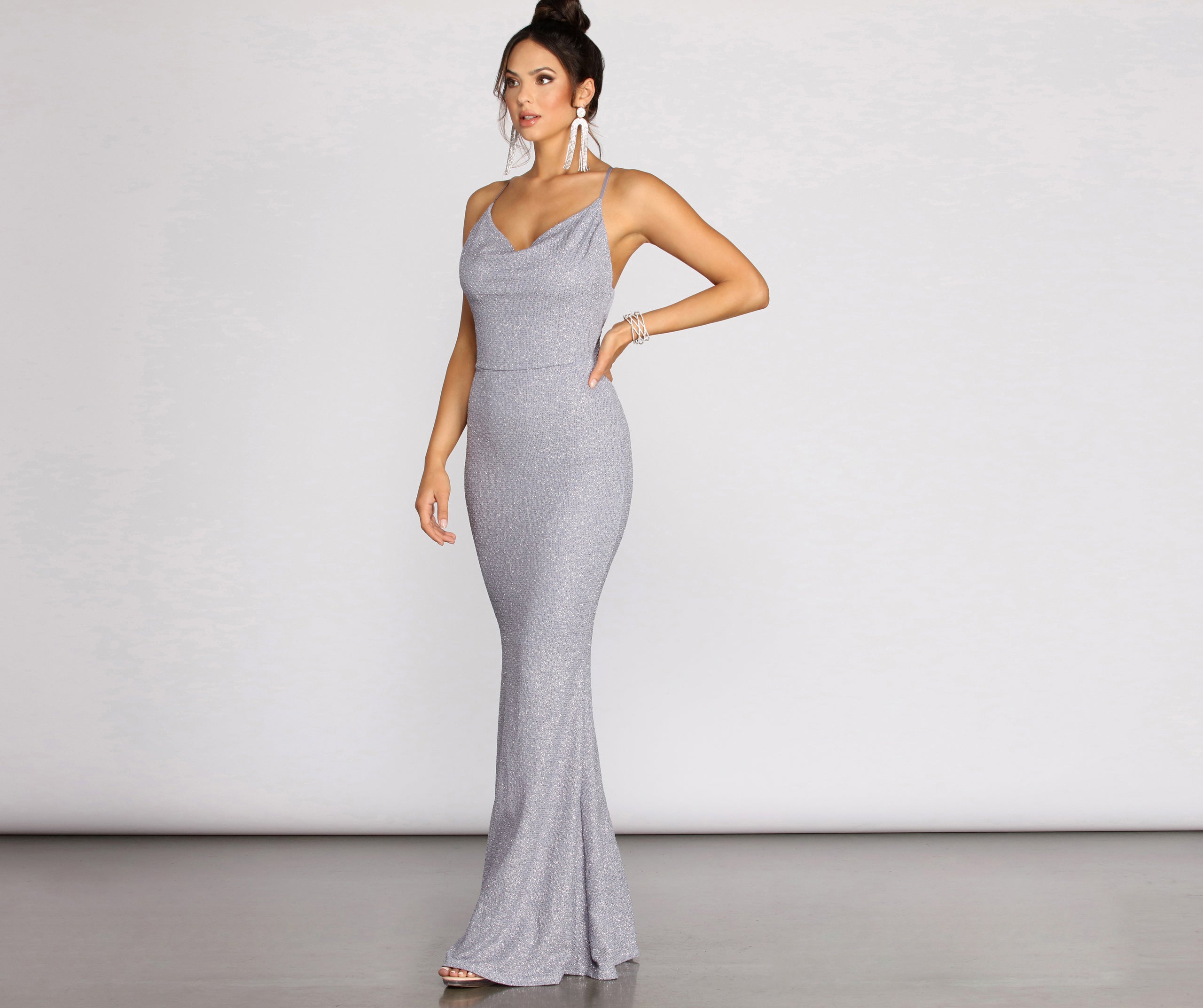 Nivea Glitter Cowl Neck Evening Gown - Image 3