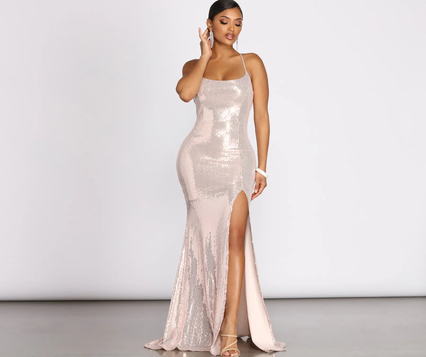 Alvera Sequin Lurex High Slit Dress - Image 2
