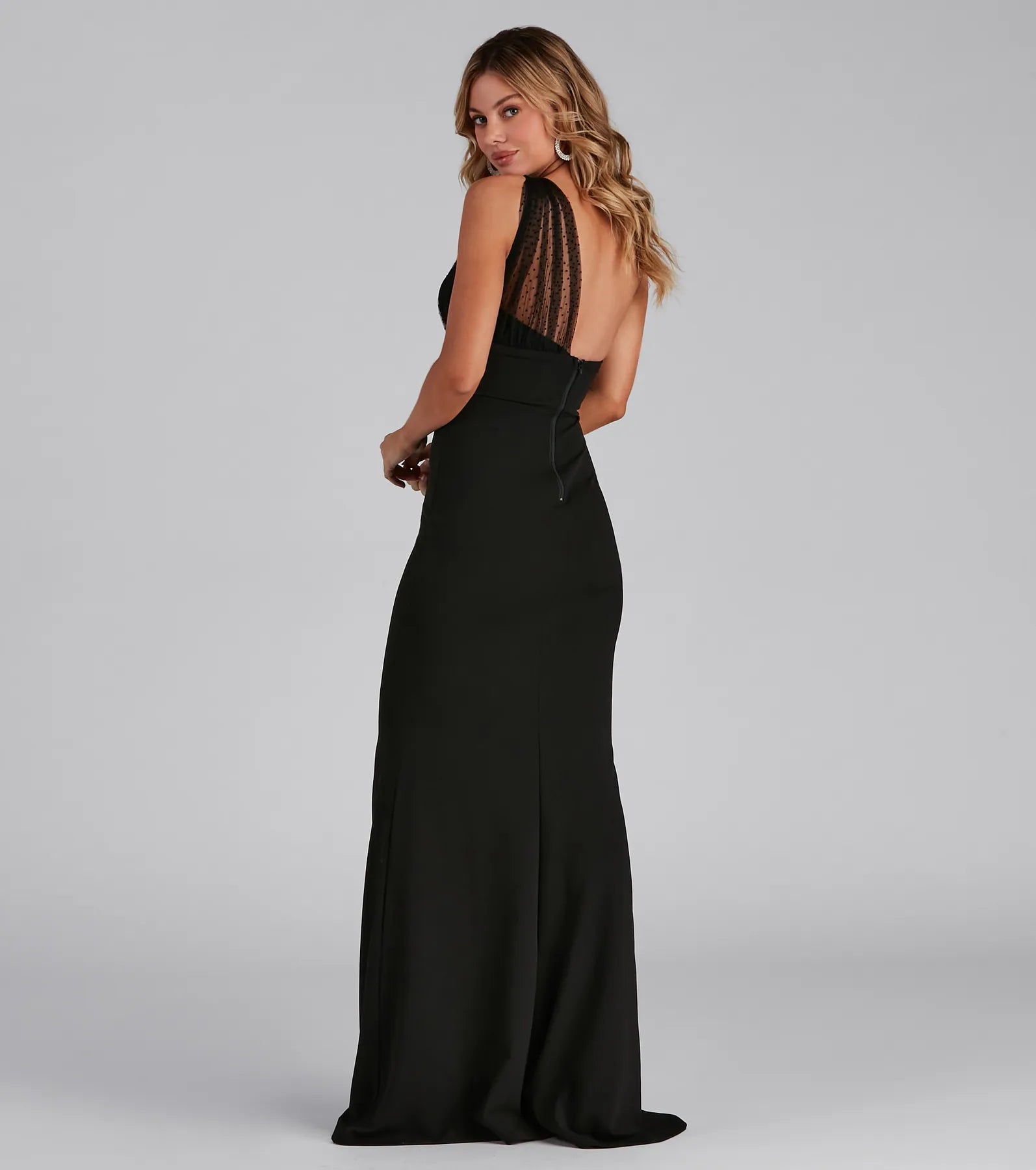 Dakota Formal One-Shoulder Swiss Dot Dress - Image 3
