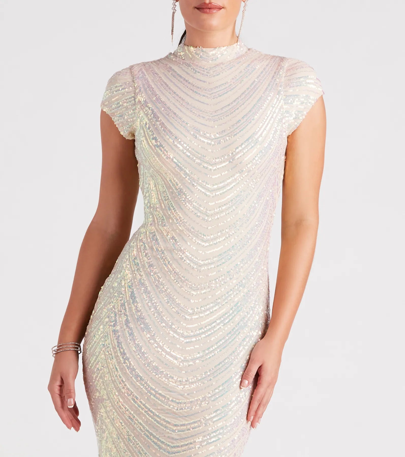 Justine Formal Sequin Mock Neck Mermaid Dress - Image 4
