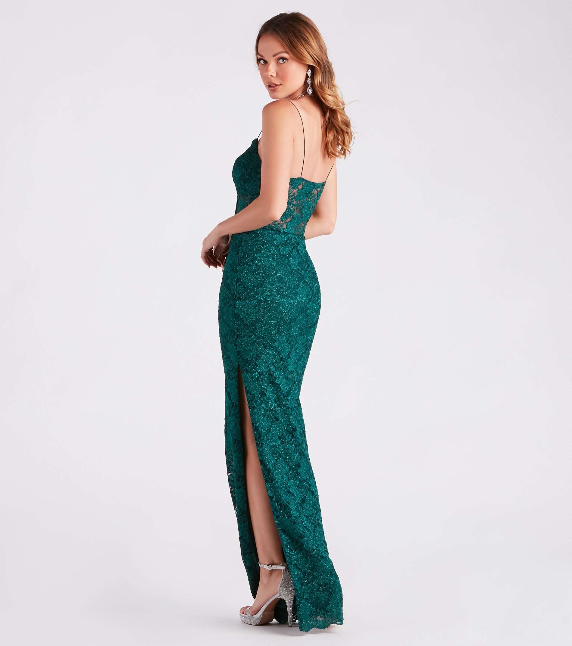 Adelaide Formal Glitter Lace Slit Long Dress - Image 2