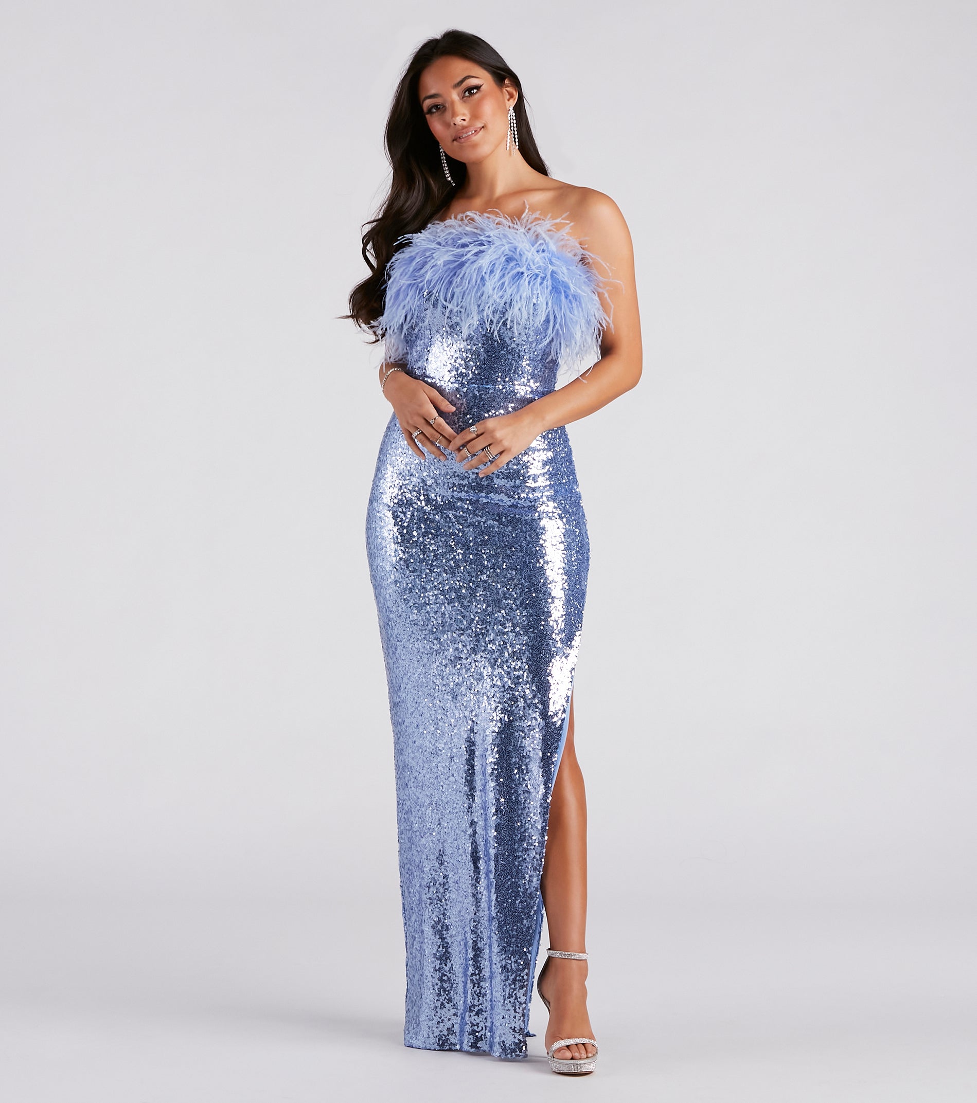 Zuri Formal Sequin Feather Mermaid Dress - Image 3