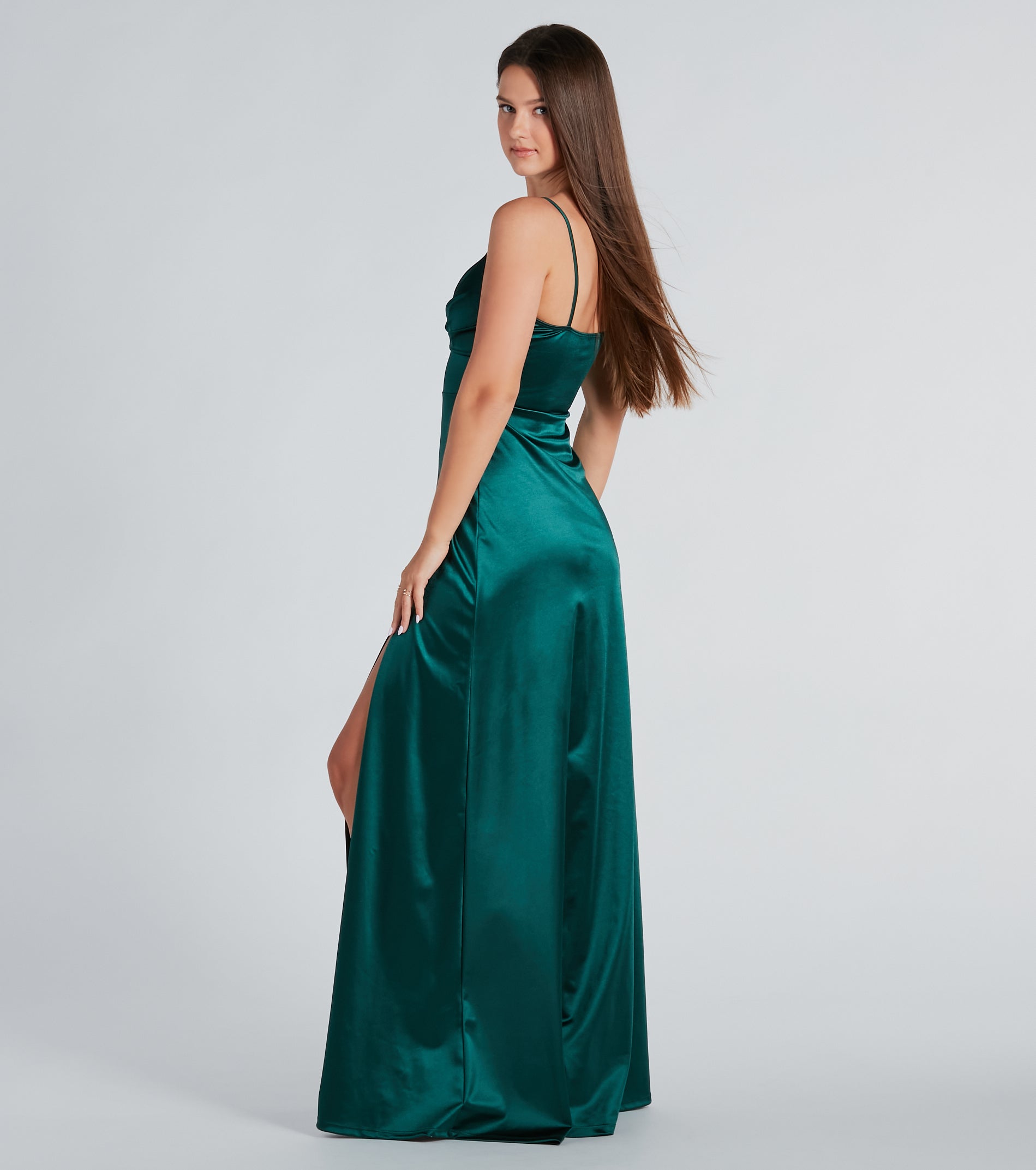Darla Formal Satin A-Line Long Dress - Image 2