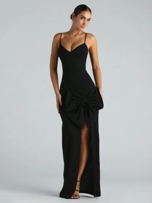 Luna Formal Crepe Bow Mermaid Long Dress