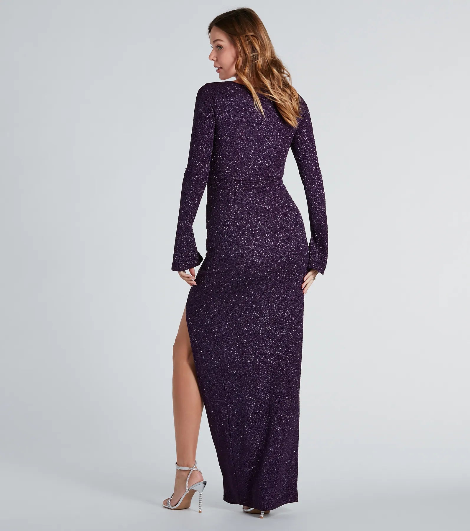 Jess Formal Glitter Long Sleeve Slit Dress - Image 2