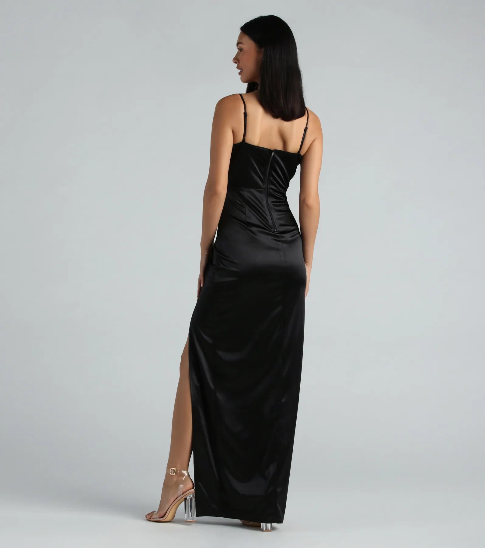 Cassandra Formal Satin Lace Sweetheart Long Dress - Image 2