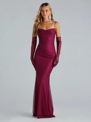 Kristi Formal Glitter Mermaid Dress With Gloves
