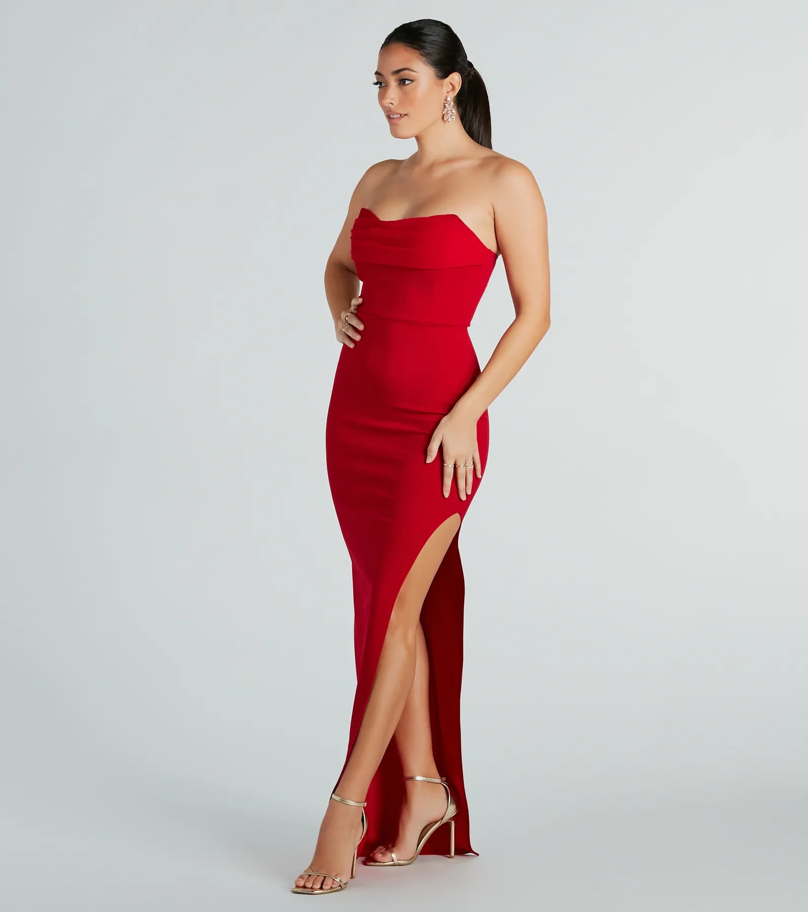Aurie Formal Crepe Strapless Slit Long Dress - Image 3