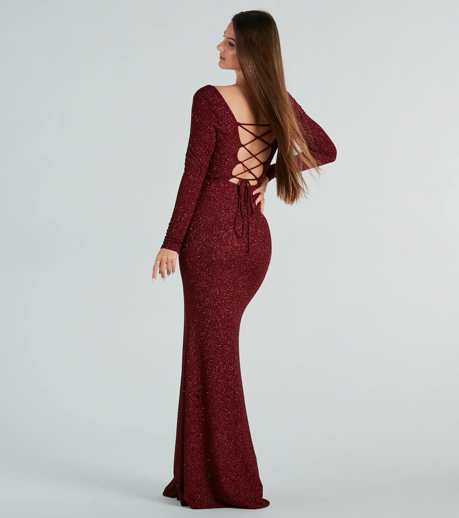 Caris Formal Glitter Lace-Up Mermaid Dress - Image 2