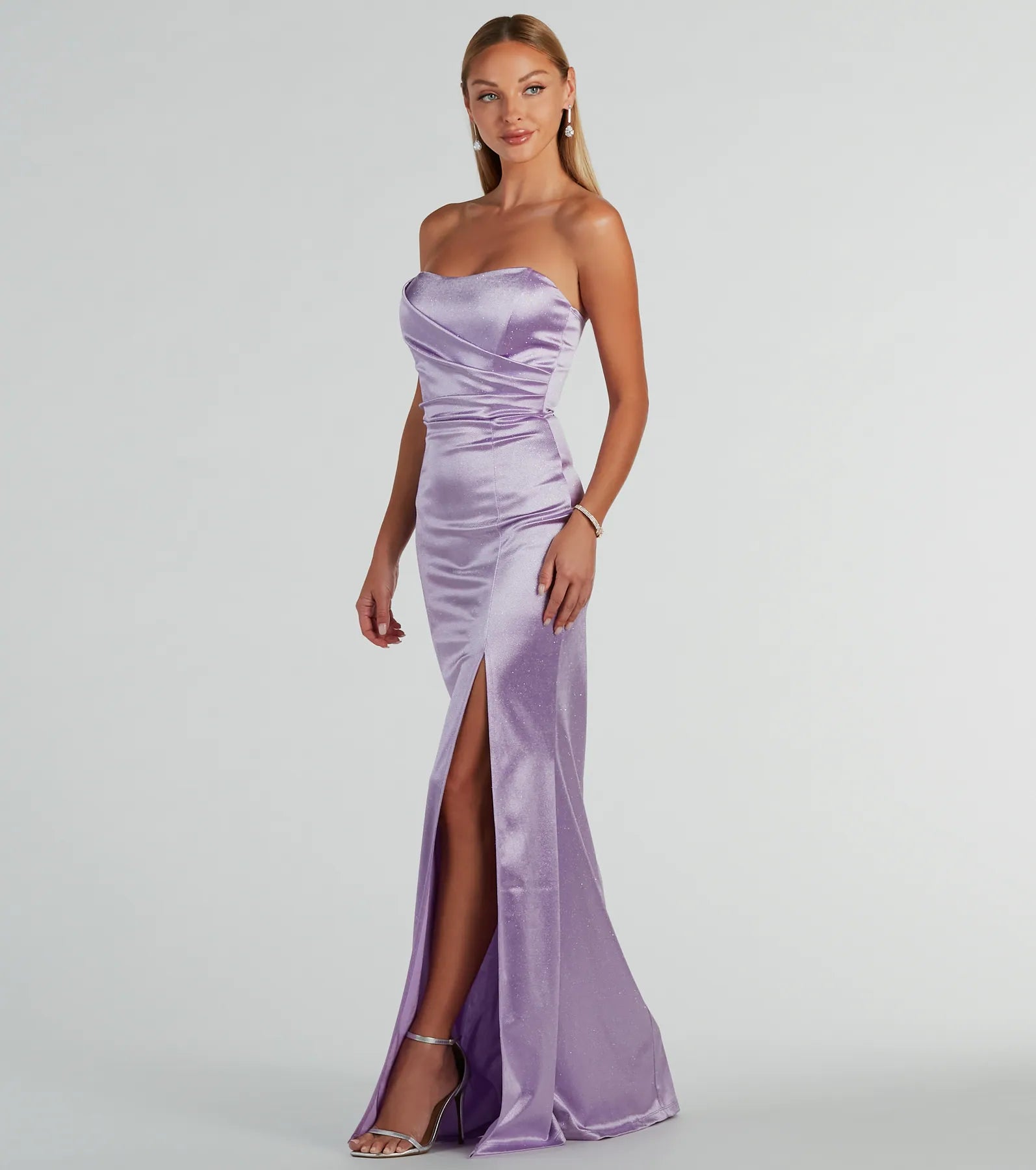 Aliyah Strapless Mermaid Satin Glitter Dress - Image 4