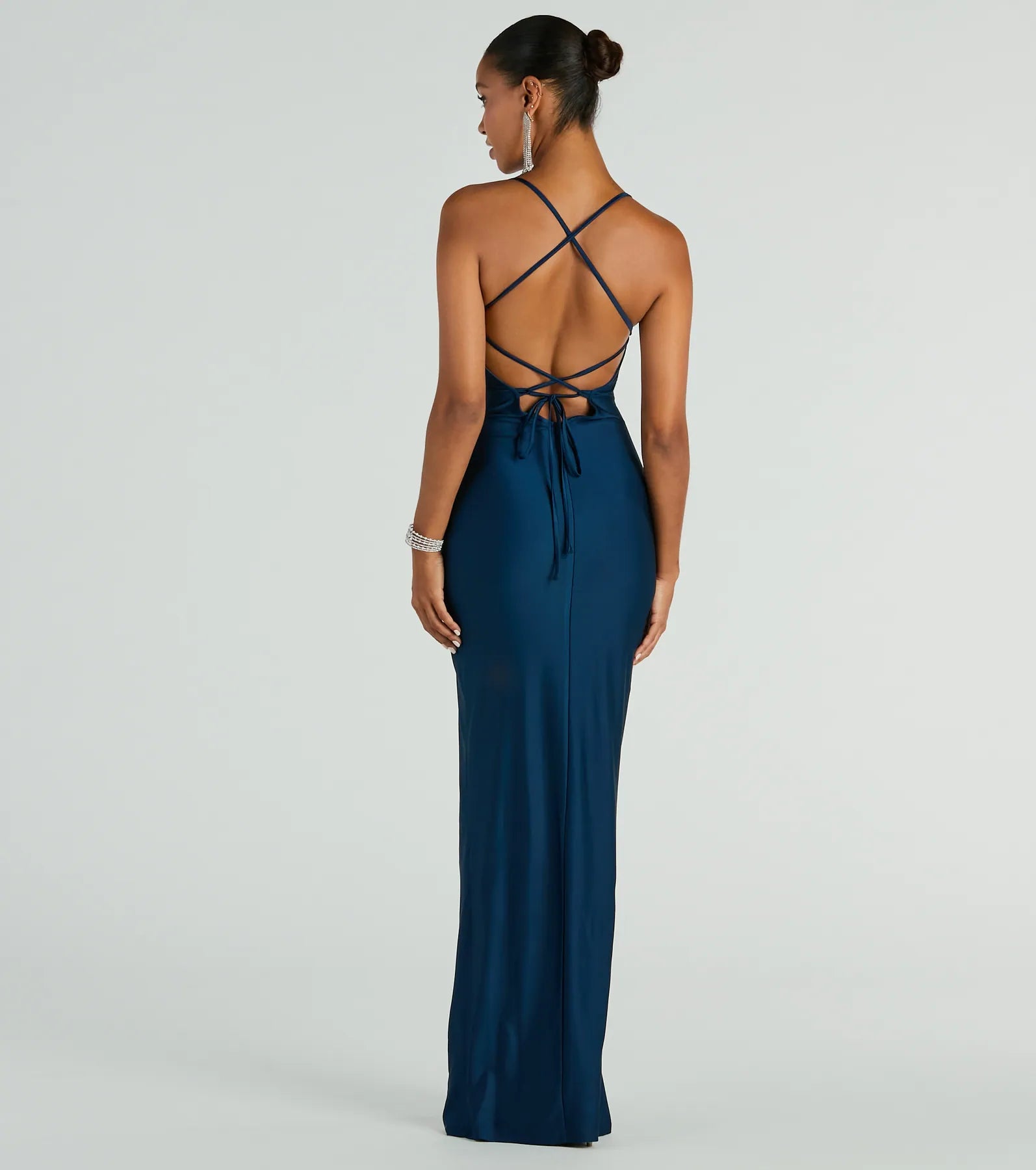 Natalie Cowl Neck Lace-Up Slit Column Dress - Image 2