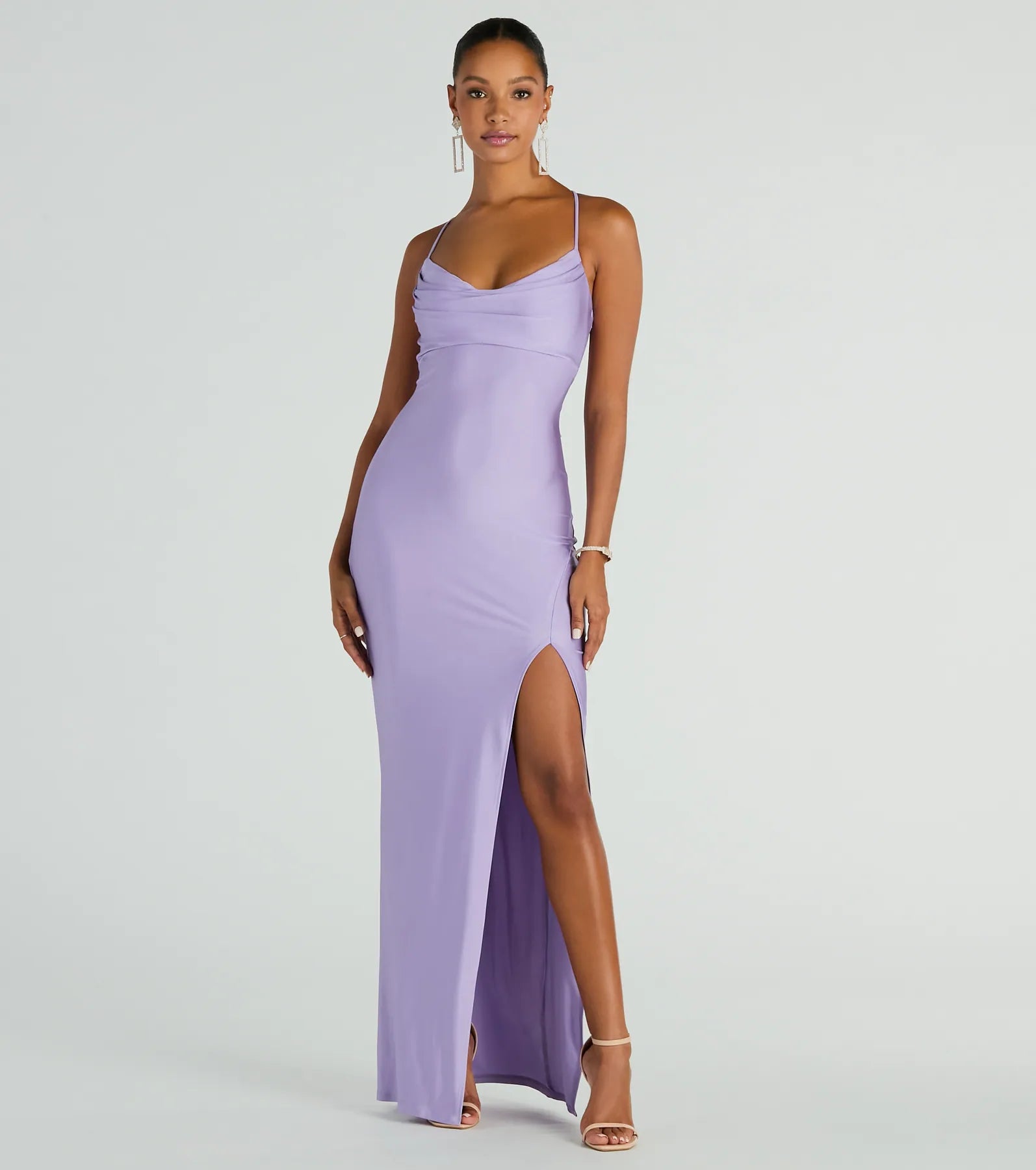 Natalie Cowl Neck Lace-Up Slit Column Dress - Image 5