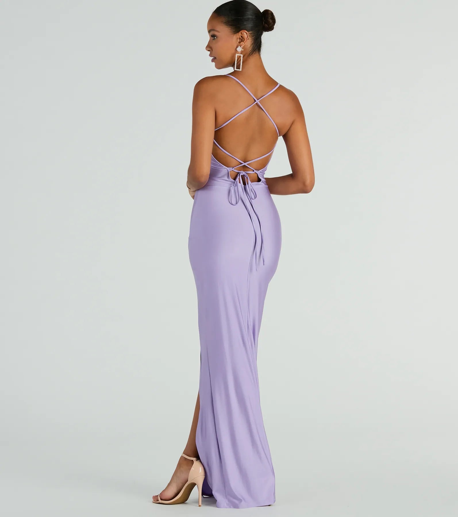 Natalie Cowl Neck Lace-Up Slit Column Dress - Image 6