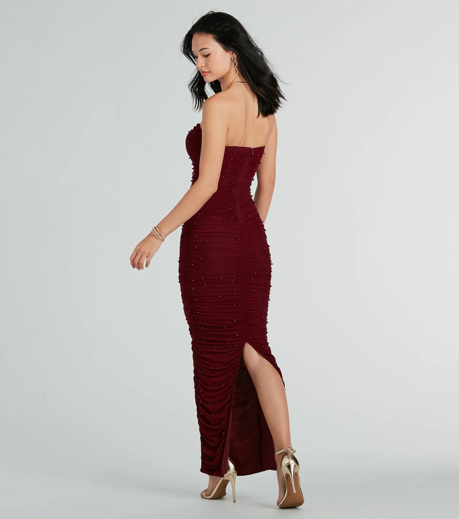 Caterina Formal Strapless Faux Pearl Long Dress - Image 2