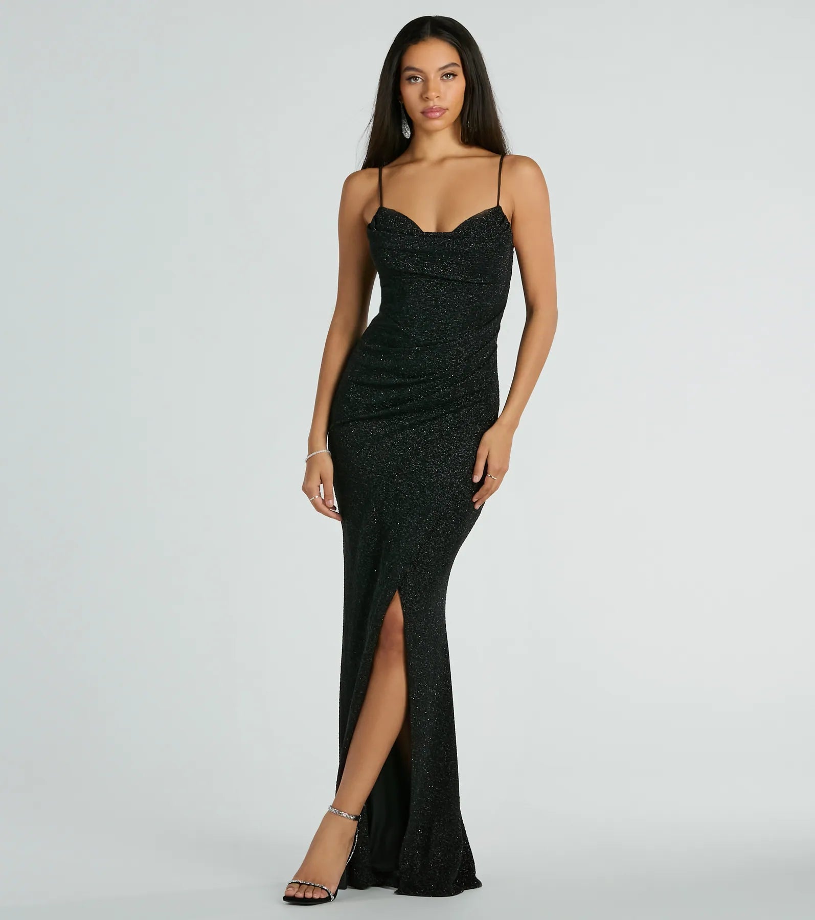 Mila Cowl Neck Wrap Slit Mermaid Glitter Formal Dress - Image 5