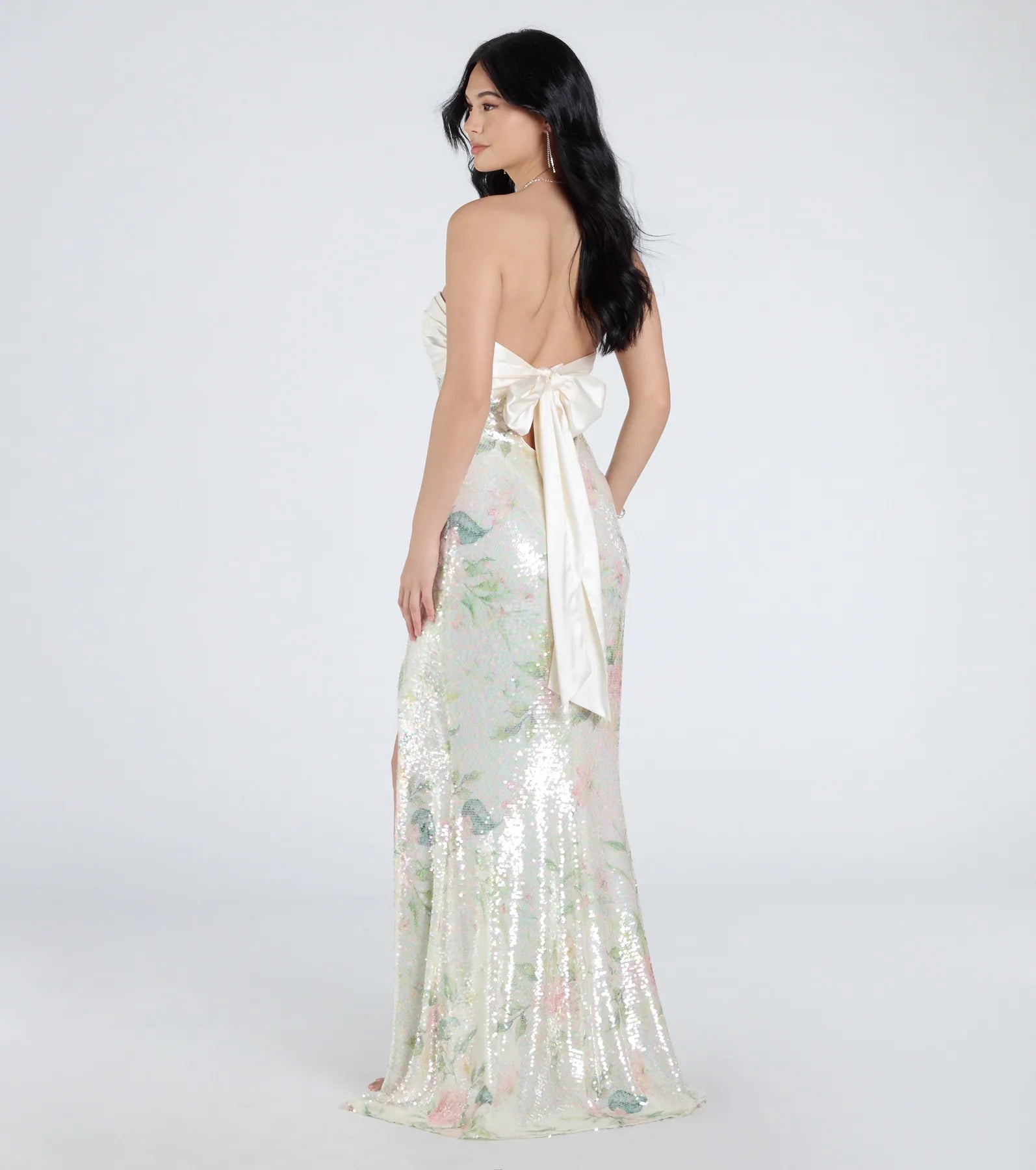 Angelina Satin Tie-Back Floral Sequin Formal Dress - Image 2