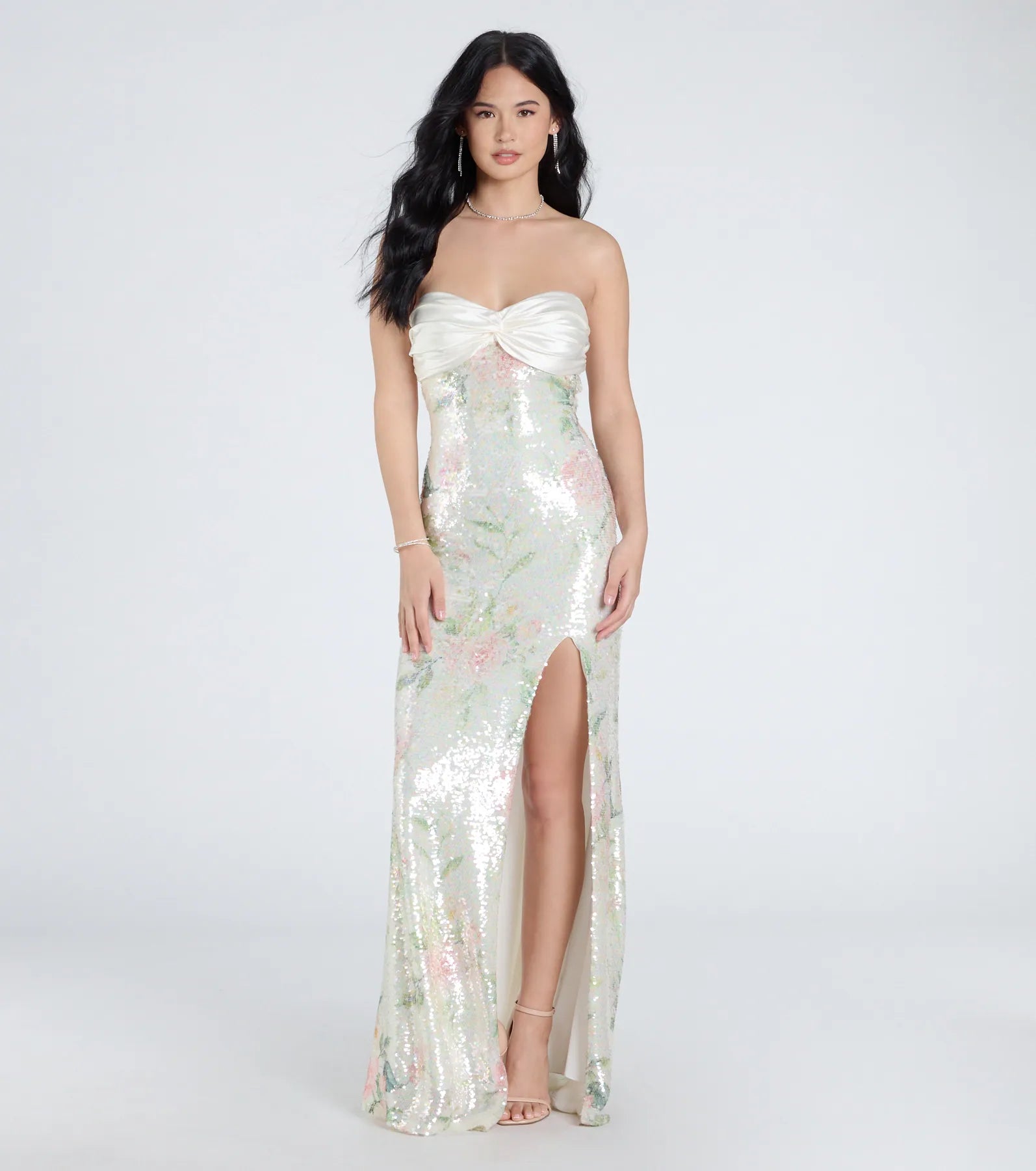 Angelina Satin Tie-Back Floral Sequin Formal Dress - Image 4