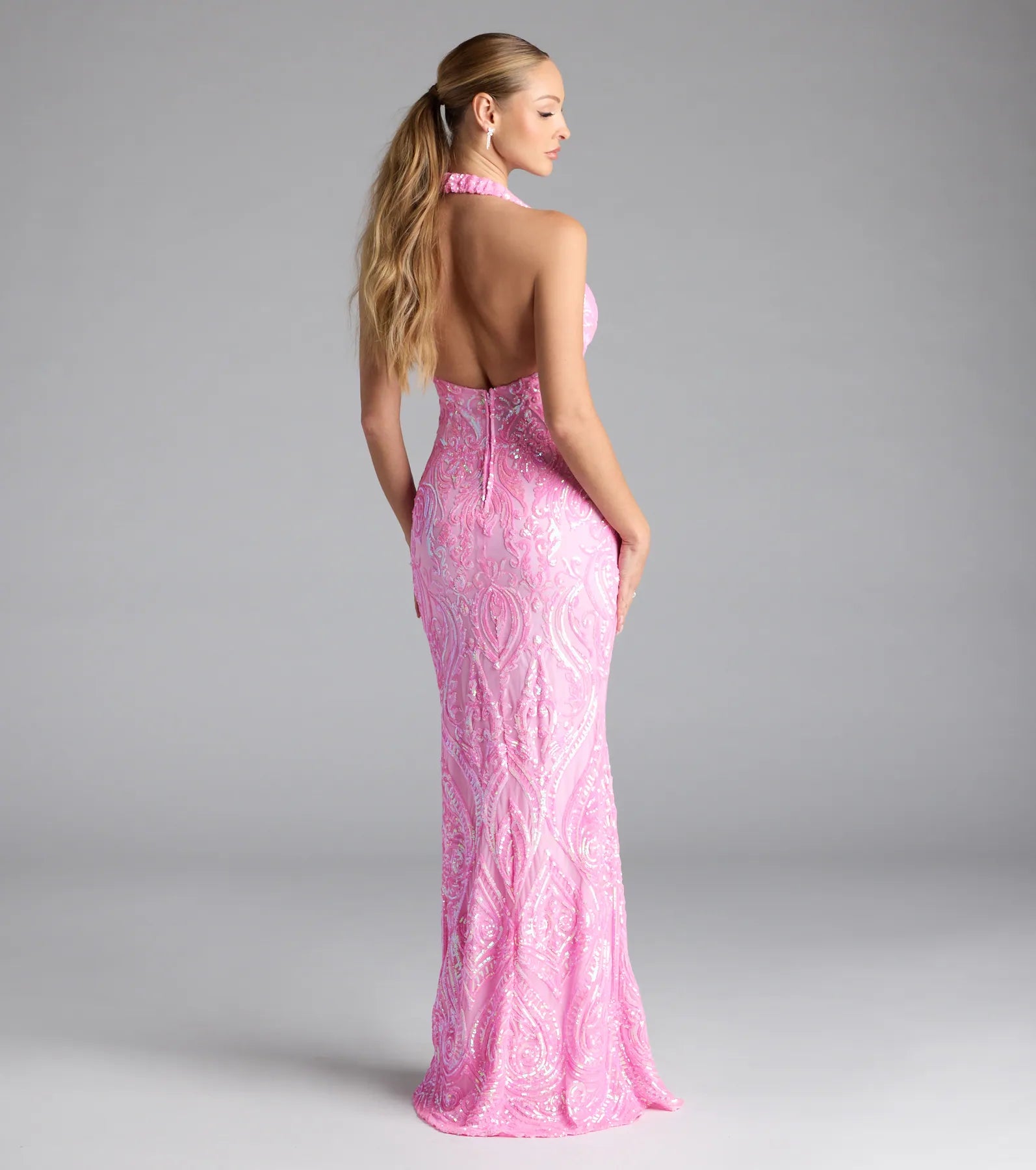 Larrea Halter Bodycon Slit Sequin Formal Dress - Image 2