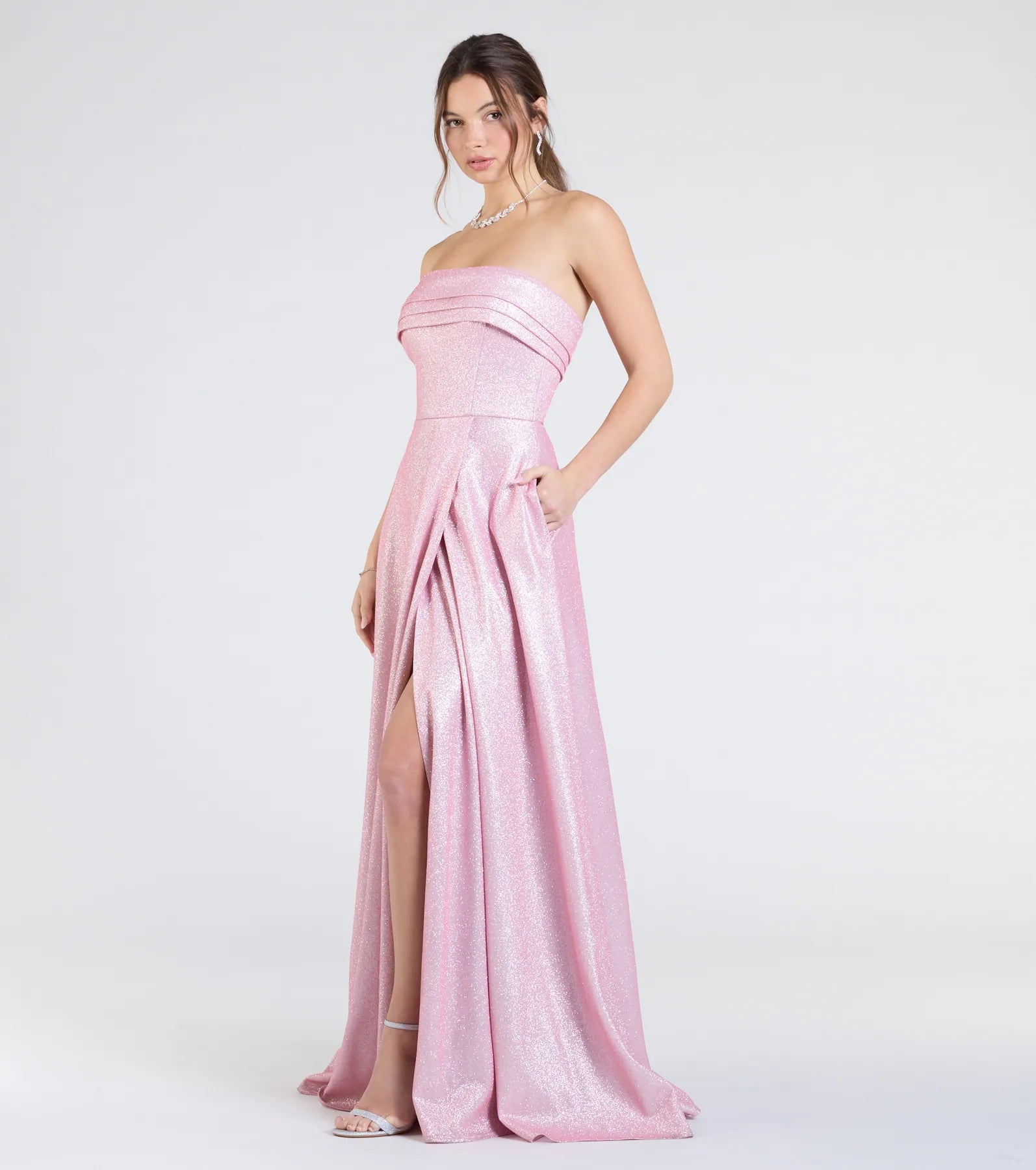 Peyton Strapless Slit A-Line Glitter Formal Dress