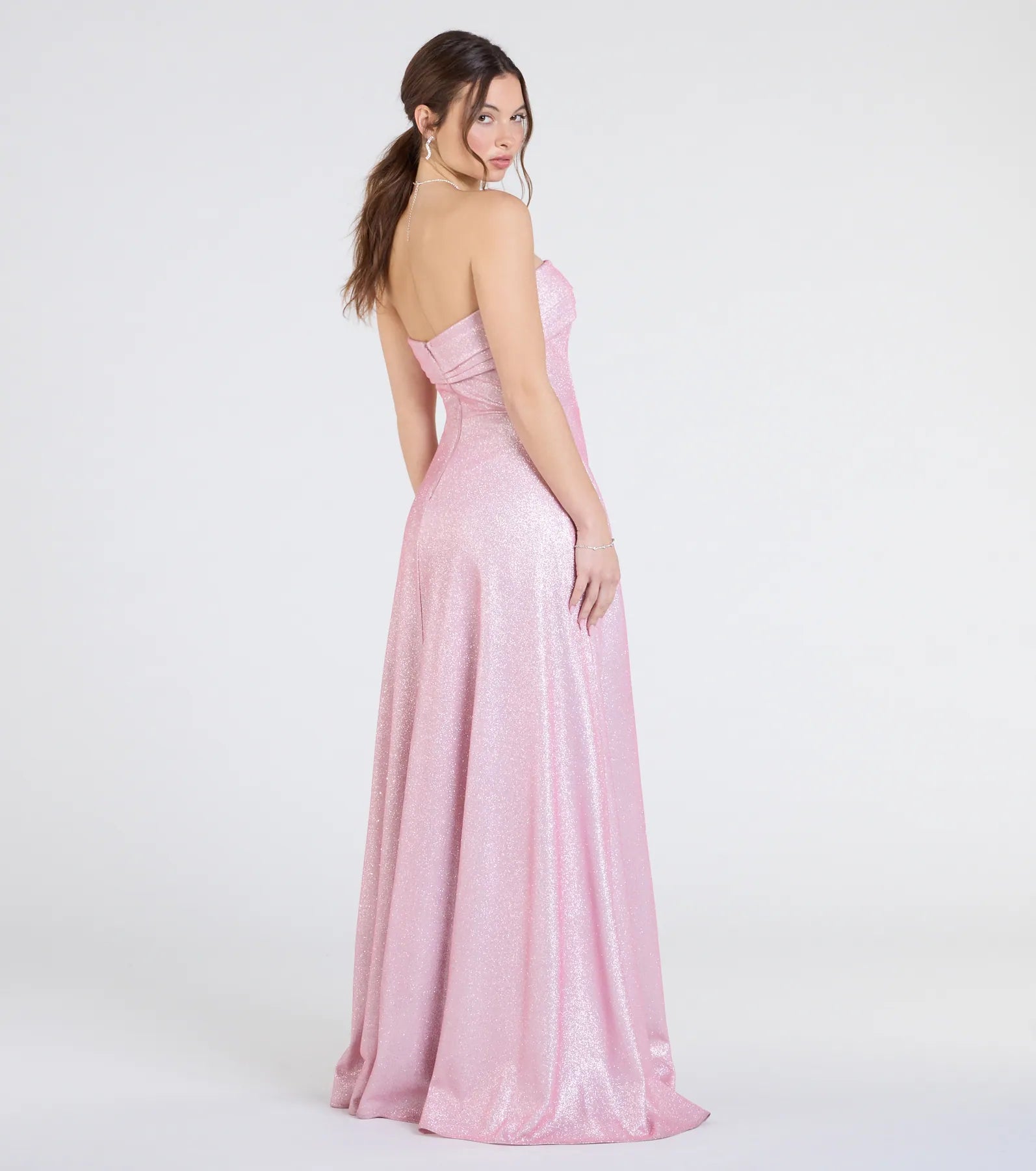 Peyton Strapless Slit A-Line Glitter Formal Dress - Image 2