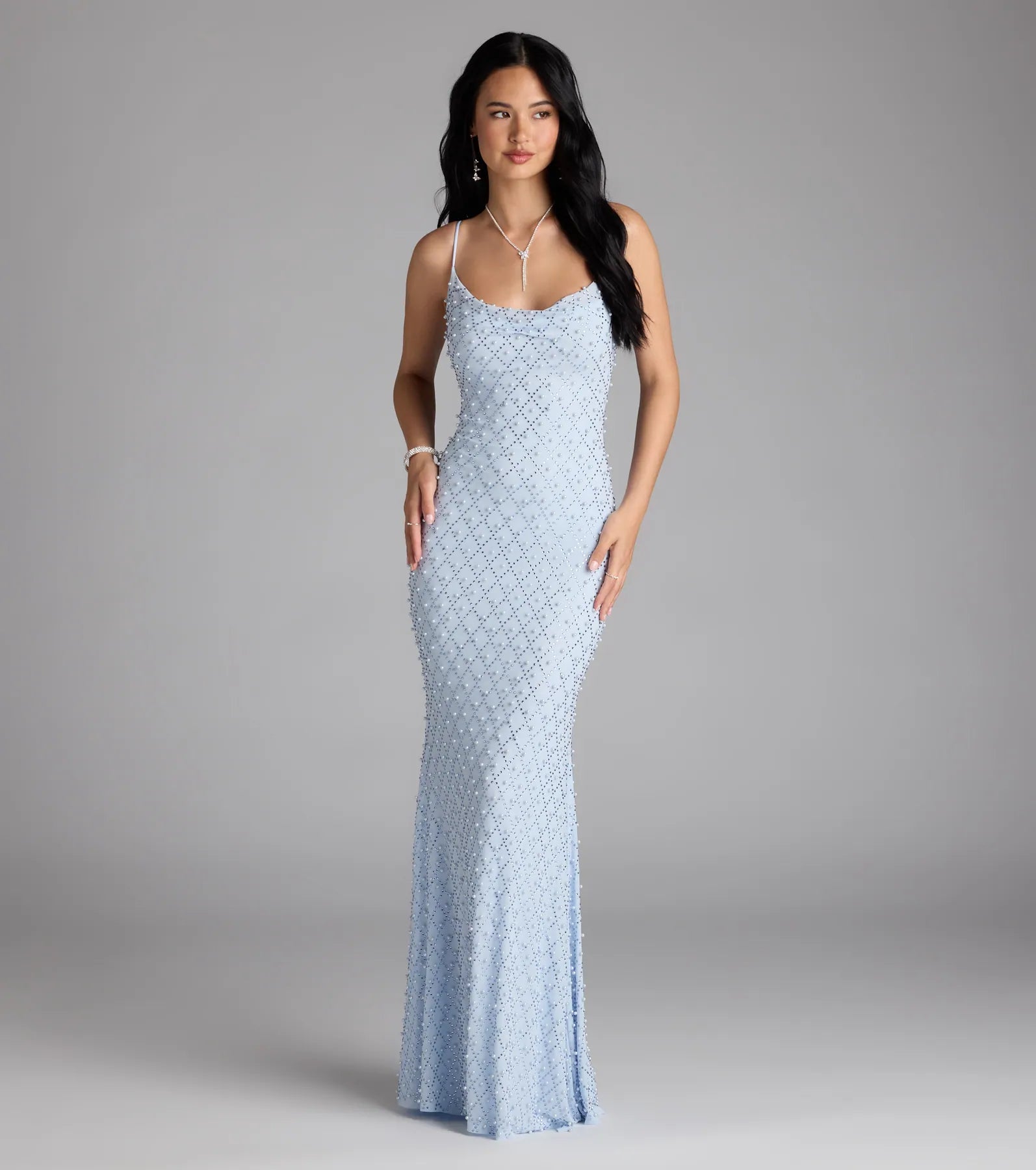 Elliot Rhinestone And Pearl Mesh Mermaid Dress - Image 5