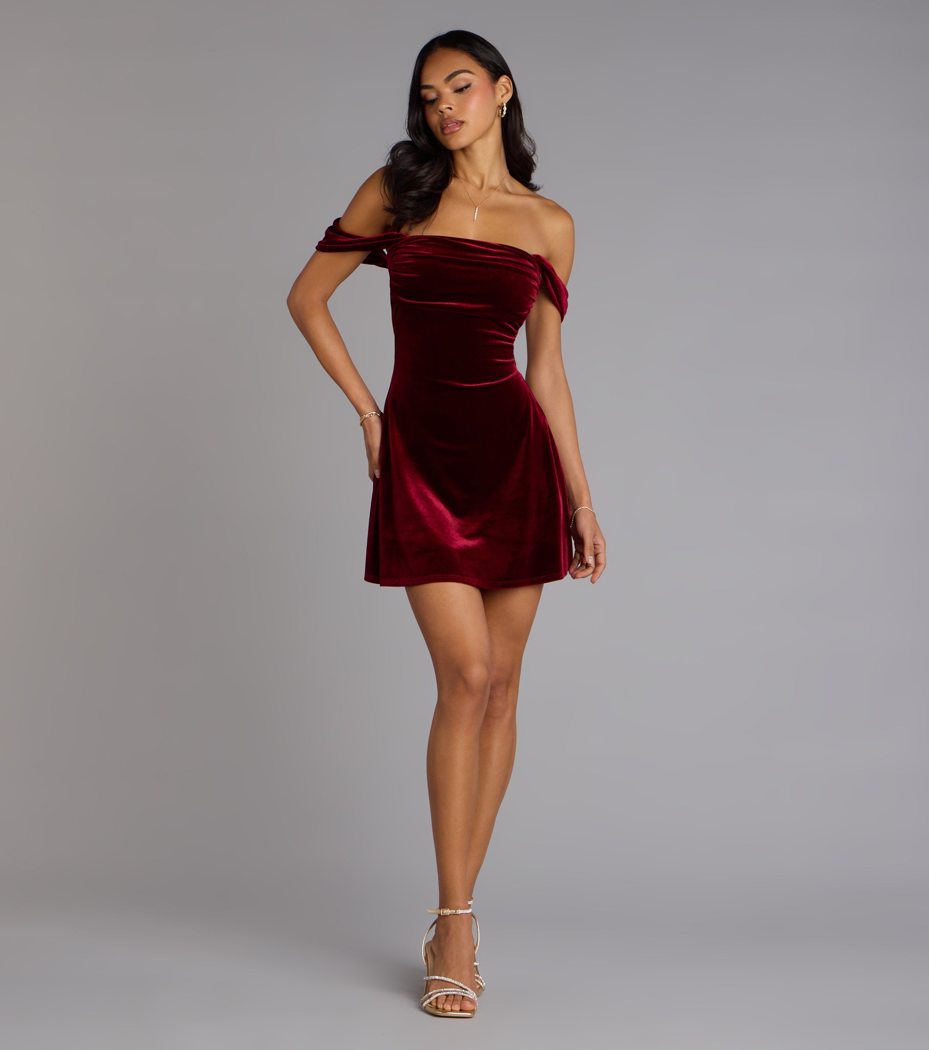 Flirty And Chic Velvet Off-The-Shoulder Mini Dress - Image 7