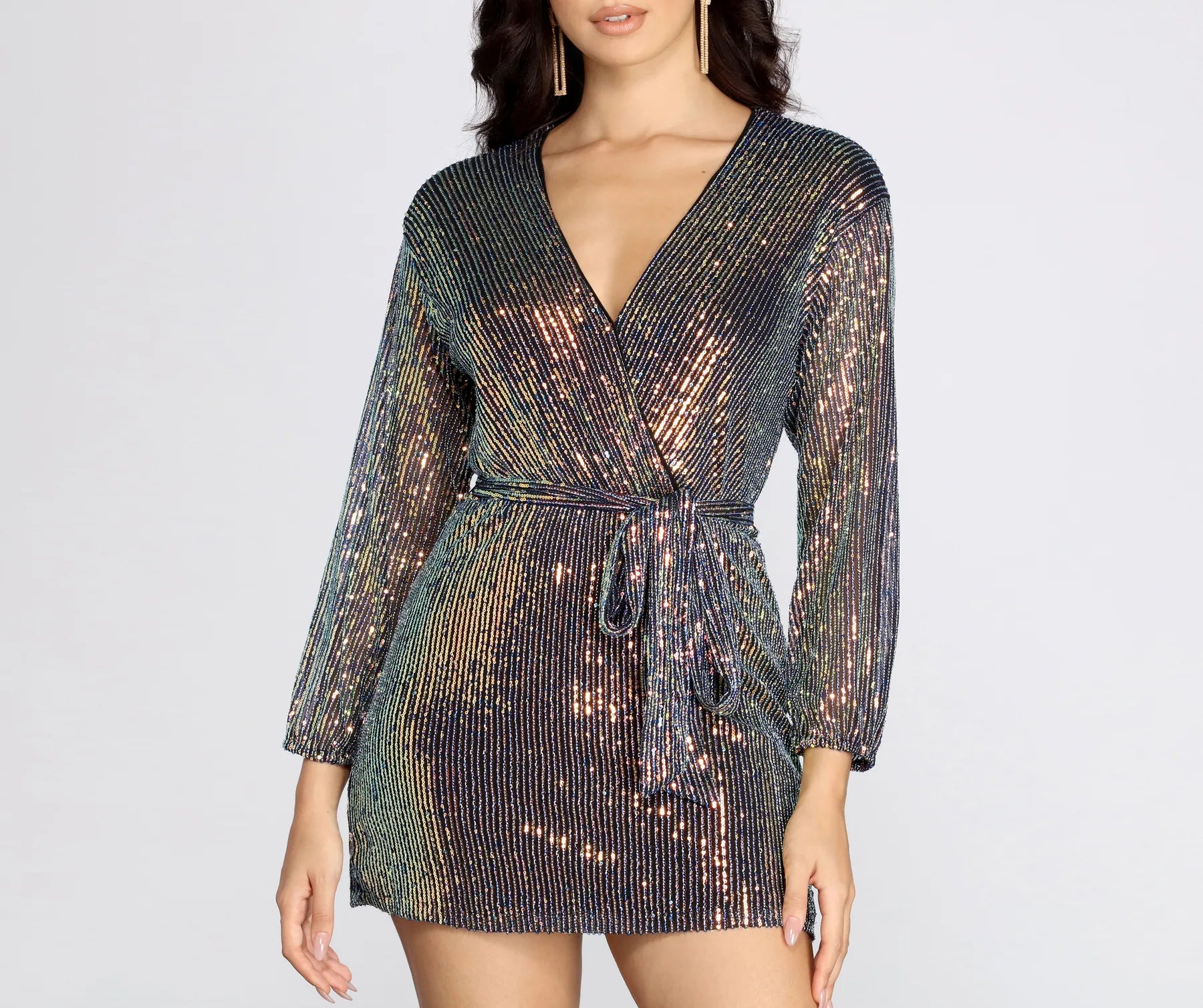 Sequin Dreams Wrap Mini Dress - Image 4