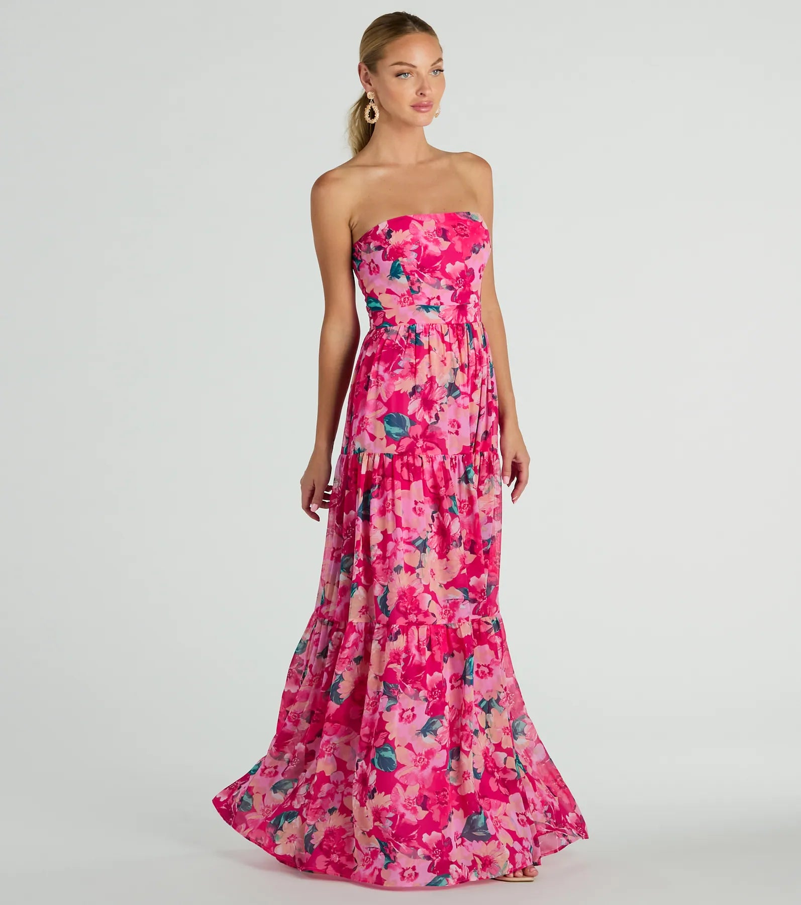 Radiate Romantic Vibes Strapless Floral Chiffon Maxi Dress - Image 4